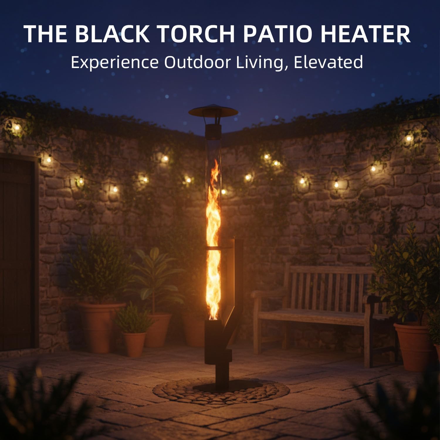 Nygira 61 Inch Patio Heater, Pellet Stove, Wood Pellet Heater for Outdoor with Exclusive Rain Cap, Smokeless Wood Pellet Burning Flame, All-Weather for Garden, Backyard, Party,Matte Black