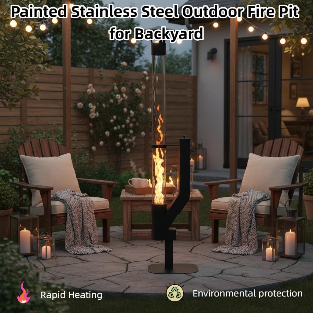 Nygira 61 Inch Patio Heater, Pellet Stove, Wood Pellet Heater for Outdoor with Exclusive Rain Cap, Smokeless Wood Pellet Burning Flame, All-Weather for Garden, Backyard, Party,Matte Black