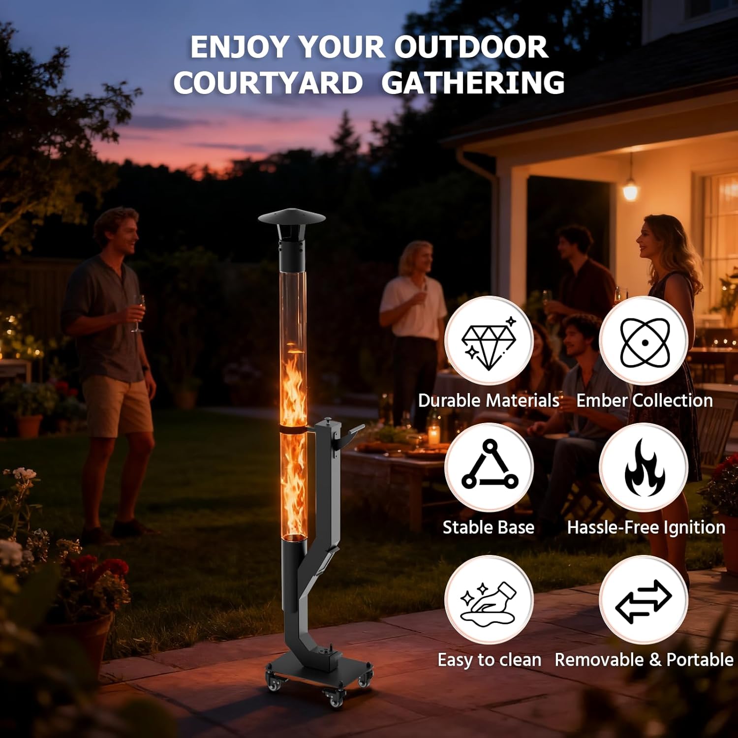 Wood Pellet Patio Heater, Outdoor Pellet Heater, Portable Wood Pellet Fire Pit with Ash Tray Patio Rocket Stove for Backyard Camping Garden Balcony, PH08