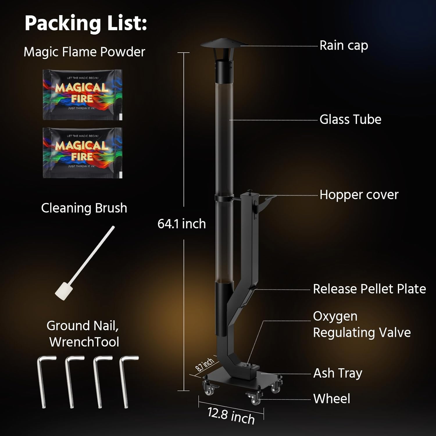 Wood Pellet Patio Heater, Outdoor Pellet Heater, Portable Wood Pellet Fire Pit with Ash Tray Patio Rocket Stove for Backyard Camping Garden Balcony, PH08