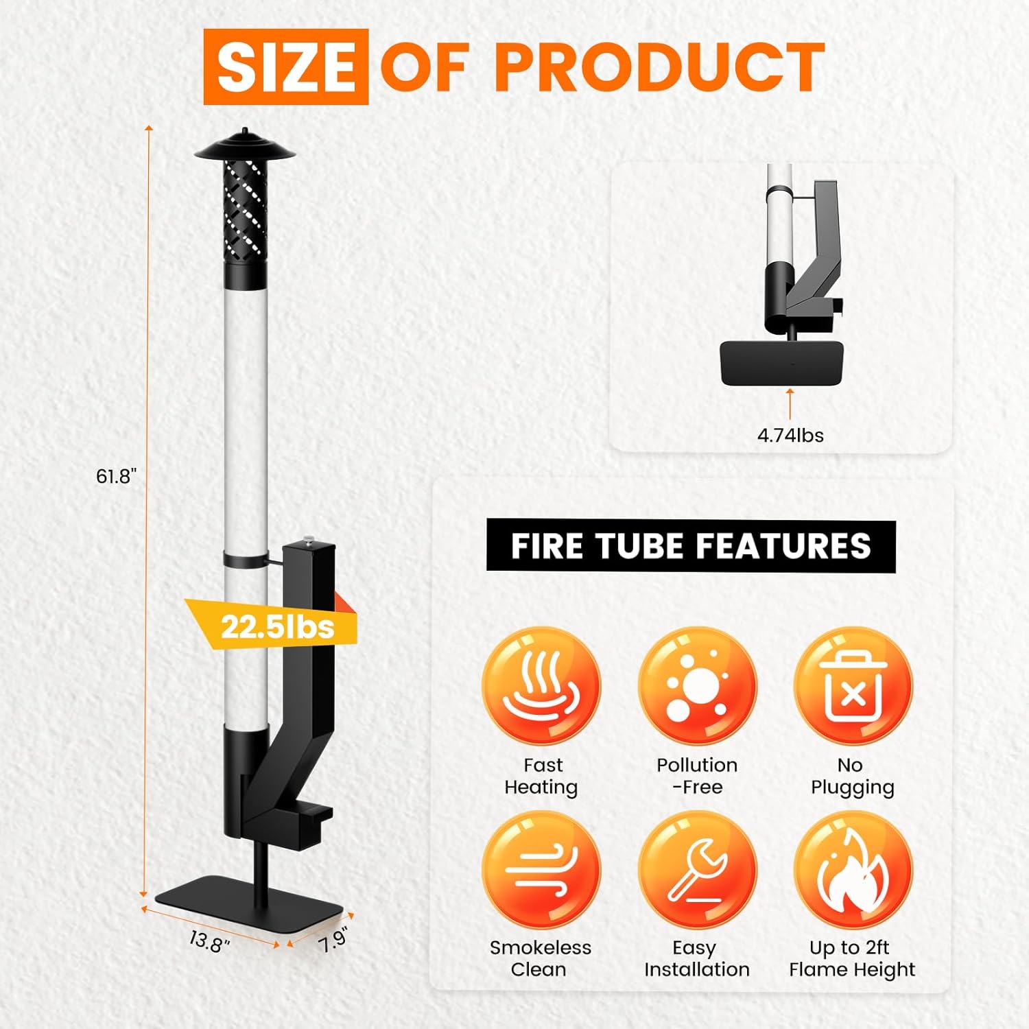 62 Inches Wood Pellet Heater - Patio Heater Wood Pellet Stove - Smokeless Pellet Fire Pits for Outside - Patio Rocket Stove for Camping Garden Picnic