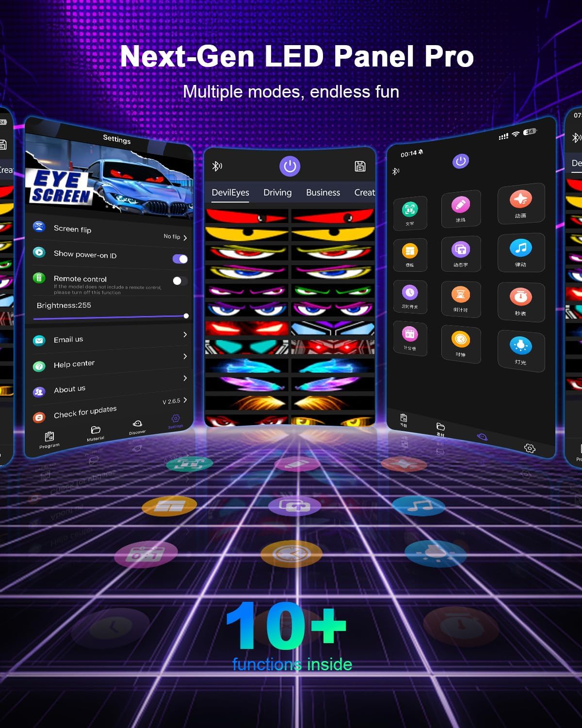 XAXVSTS Multifunctional Bright 2PCS Devil Eyes Cars SUVs & Trucks Windshield - 19in x 5in [ 2025 Tech Two Screen Synchronization Chips ] Flexible Programmable LED Eyes for Car