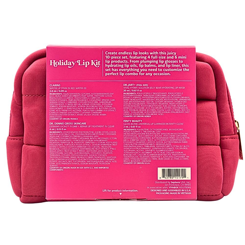 Sephora Holiday Lip Value Set: 10-Piece Lip Gloss, Liner, Oil & Treatment Collection with Kosas, Saie, Fenty Beauty & More