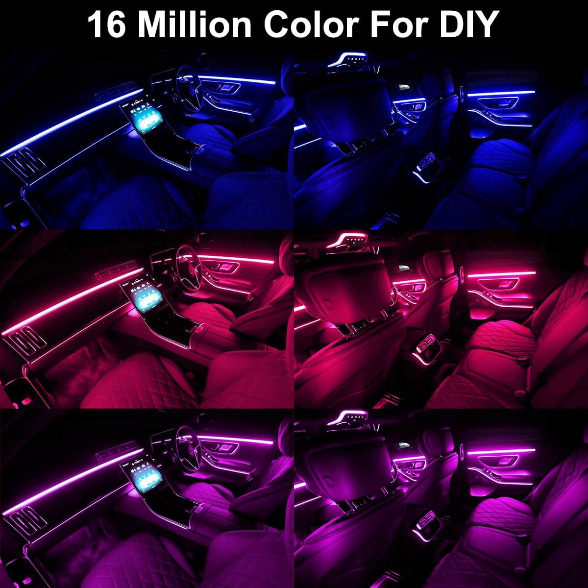 Interior Car LED Strip Lights APP Control, 5 in 1 RGB 16 Million Colors Ambient Lighting Kit with 236 inches Fiber Optic, Music Mode Inside Car Lighting Decorations