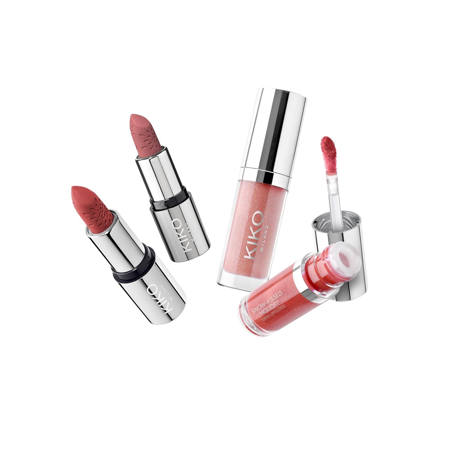 KIKO Milano|Snow-Kissed Holiday Never Without You Mini Lips Gift Set|Lip gift set: 2 matt-finish mini lipsticks and 2 mini lip glosses