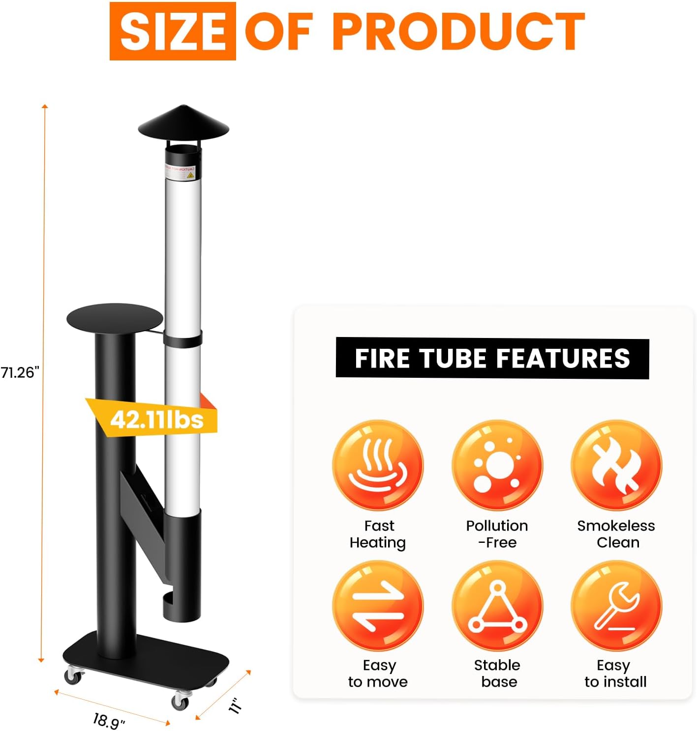 62 Inches Wood Pellet Heater - Patio Heater Wood Pellet Stove - Smokeless Pellet Fire Pits for Outside - Patio Rocket Stove for Camping Garden Picnic