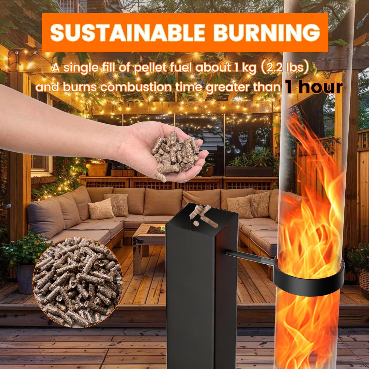 62 Inches Wood Pellet Heater - Patio Heater Wood Pellet Stove - Smokeless Pellet Fire Pits for Outside - Patio Rocket Stove for Camping Garden Picnic