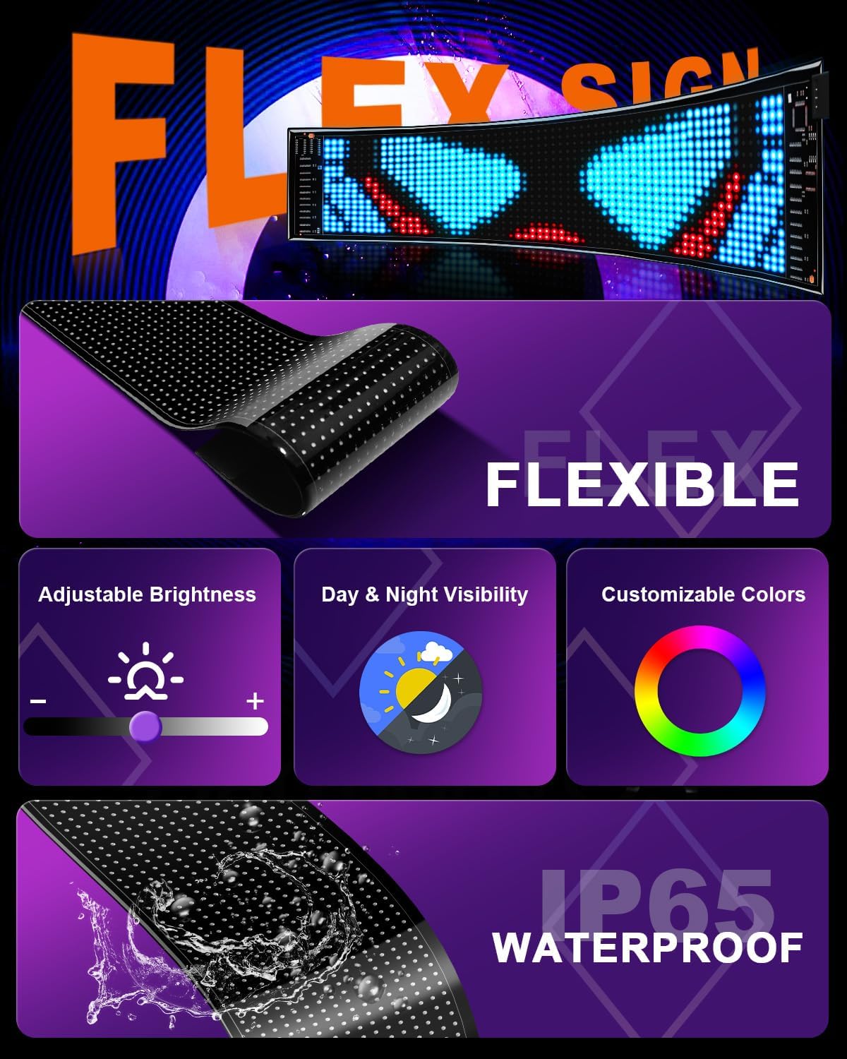 XAXVSTS Multifunctional Bright 2PCS Devil Eyes Cars SUVs & Trucks Windshield - 19in x 5in [ 2025 Tech Two Screen Synchronization Chips ] Flexible Programmable LED Eyes for Car