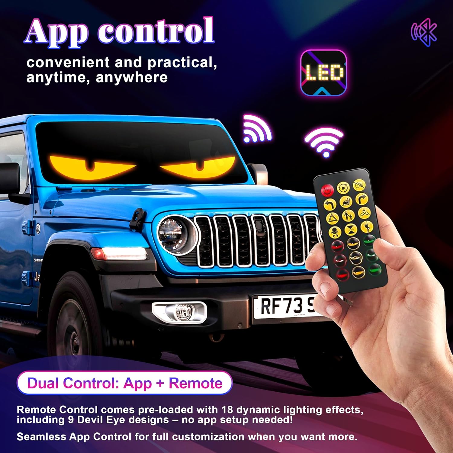 Sachie Devil's Eye 2-Pack:5800 Lux High-Brightness14 x4.3 Programmable ojos led para carro Windshield Display for Sedans, SUVs & Medium Trucks - USB-Powered LED Matrix Panel, Remote/App Control