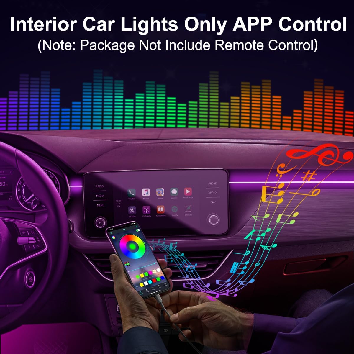 Interior Car LED Strip Lights APP Control, 5 in 1 RGB 16 Million Colors Ambient Lighting Kit with 236 inches Fiber Optic, Music Mode Inside Car Lighting Decorations