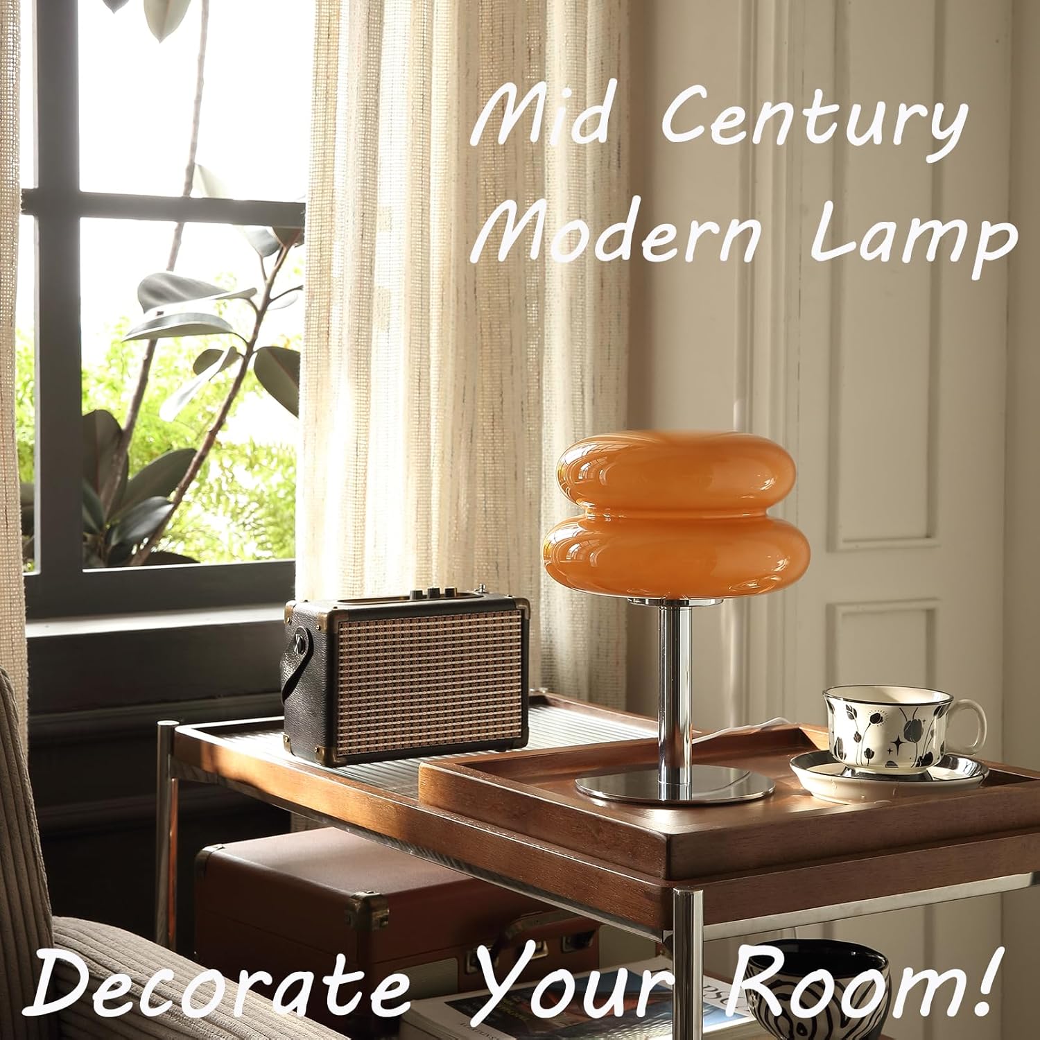 Glivpny Mushroom Lamp for Bedroom,Mid Century Modern Lamp for Nightstand, Dimmable Retro Egg Tart Bedside Small Lamps,Unique Home Mushroom Decor Aesthetic Cute Table Lamps for Living Room (Orange)