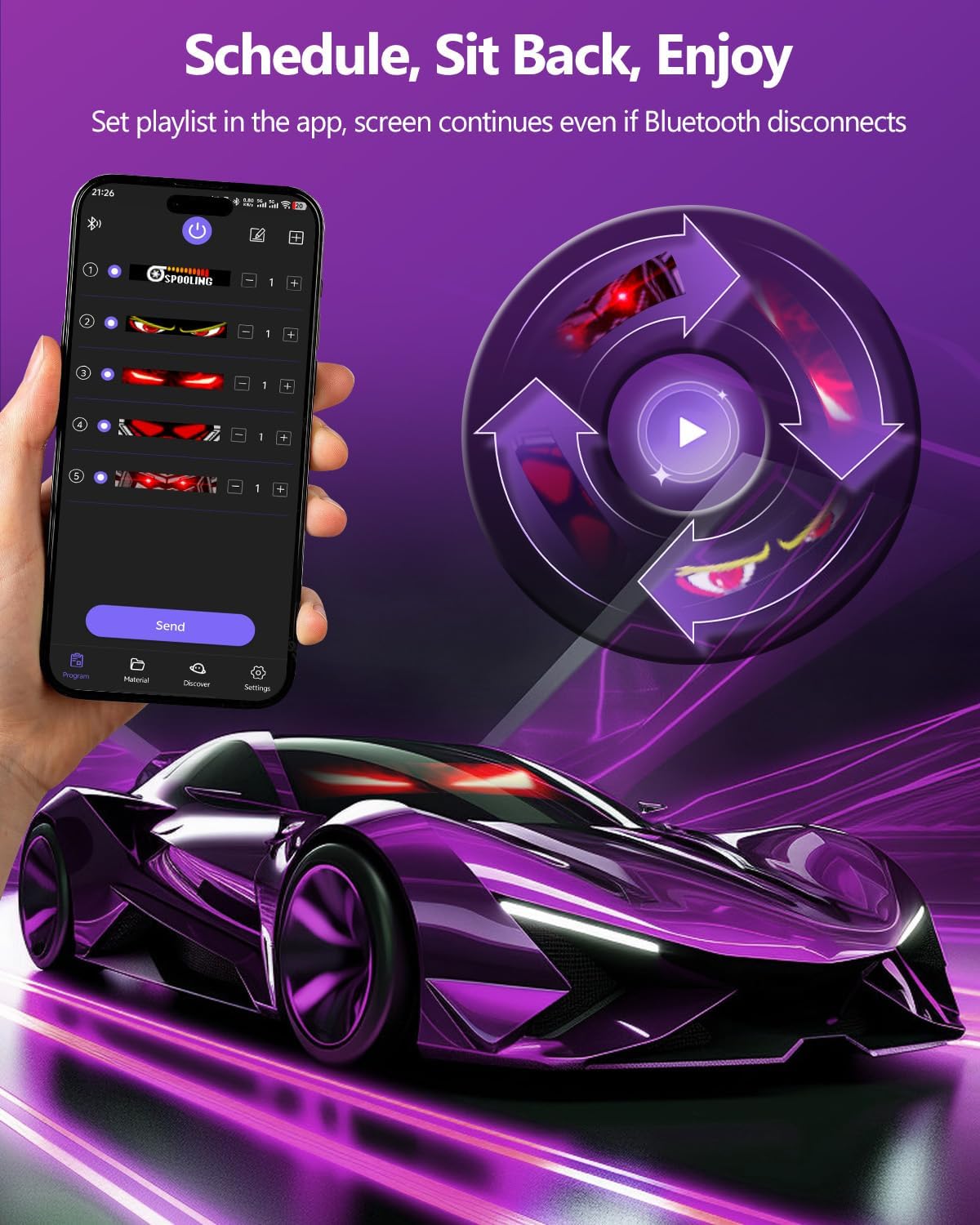 XAXVSTS Multifunctional Bright 2PCS Devil Eyes Cars SUVs & Trucks Windshield - 19in x 5in [ 2025 Tech Two Screen Synchronization Chips ] Flexible Programmable LED Eyes for Car