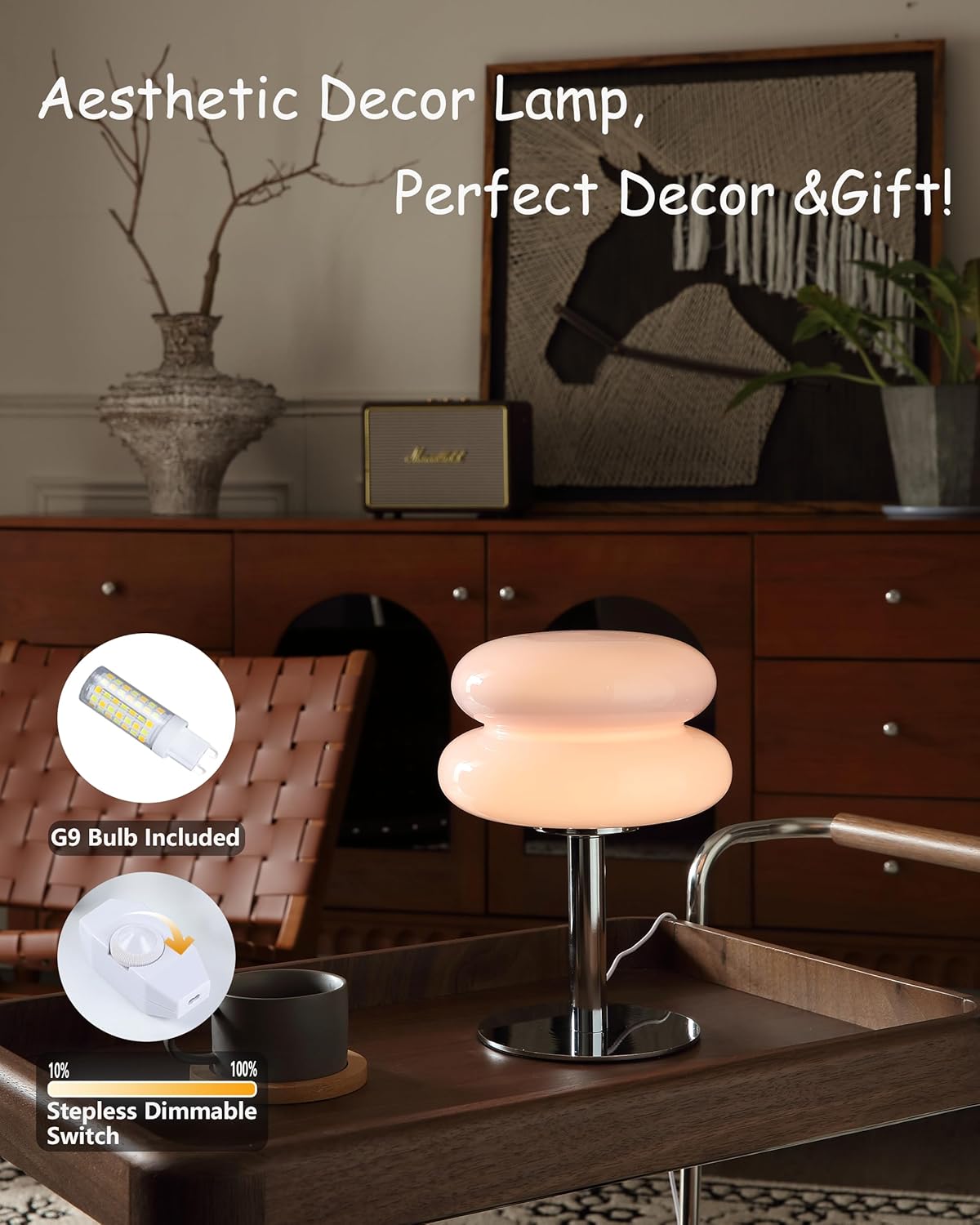 Glivpny Mushroom Lamp for Bedroom,Mid Century Modern Lamp for Nightstand, Dimmable Retro Egg Tart Bedside Small Lamps,Unique Home Mushroom Decor Aesthetic Cute Table Lamps for Living Room (Orange)