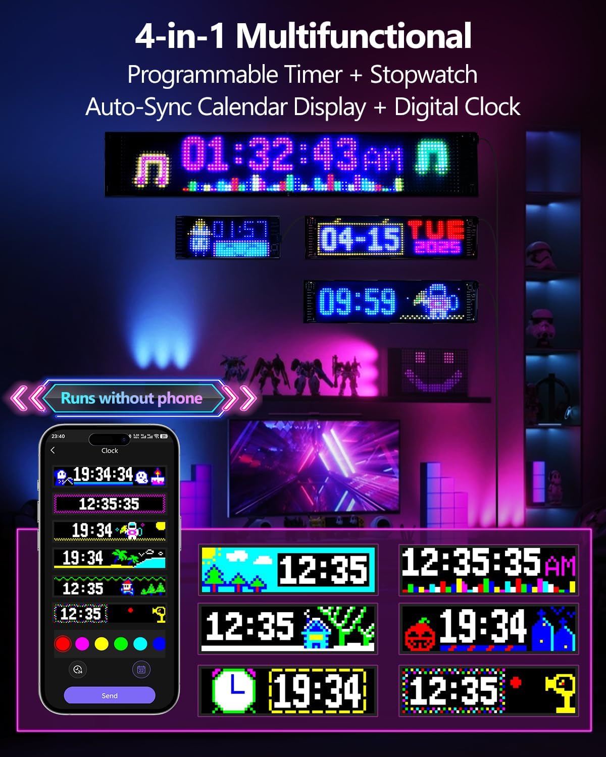 XAXVSTS Multifunctional Bright 2PCS Devil Eyes Cars SUVs & Trucks Windshield - 19in x 5in [ 2025 Tech Two Screen Synchronization Chips ] Flexible Programmable LED Eyes for Car