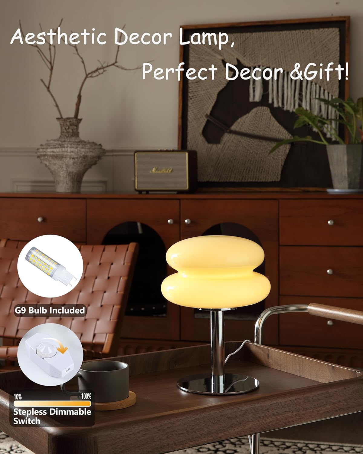 Glivpny Mushroom Lamp for Bedroom,Mid Century Modern Lamp for Nightstand, Dimmable Retro Egg Tart Bedside Small Lamps,Unique Home Mushroom Decor Aesthetic Cute Table Lamps for Living Room (Orange)