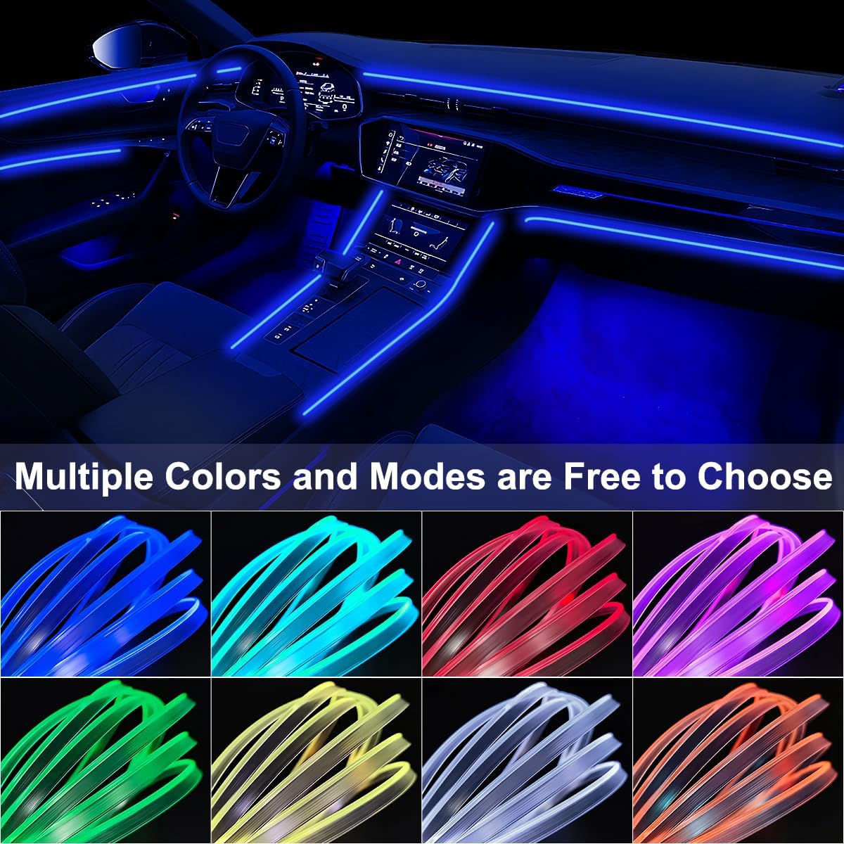Interior Car LED Strip Lights APP Control, 5 in 1 RGB 16 Million Colors Ambient Lighting Kit with 236 inches Fiber Optic, Music Mode Inside Car Lighting Decorations
