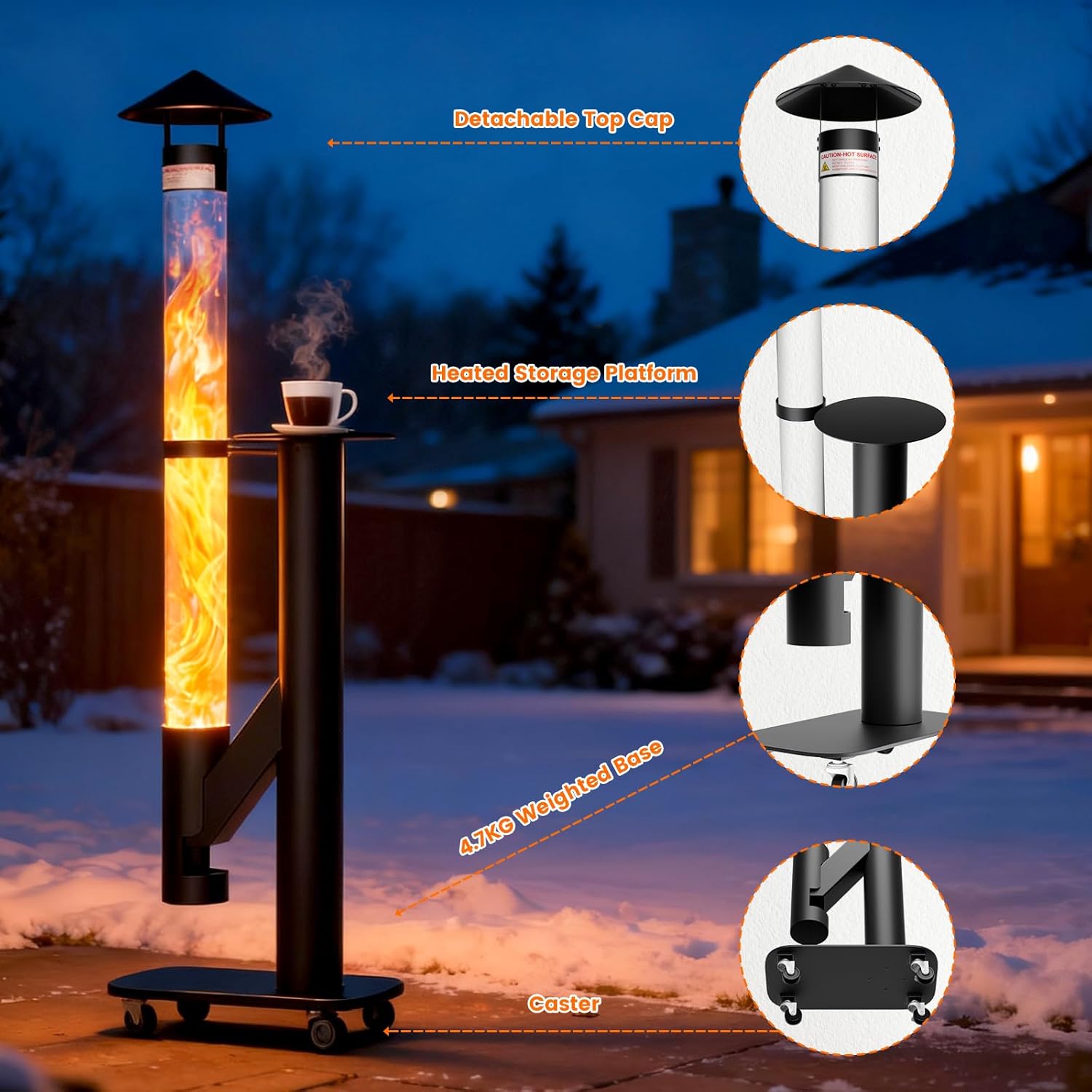 62 Inches Wood Pellet Heater - Patio Heater Wood Pellet Stove - Smokeless Pellet Fire Pits for Outside - Patio Rocket Stove for Camping Garden Picnic