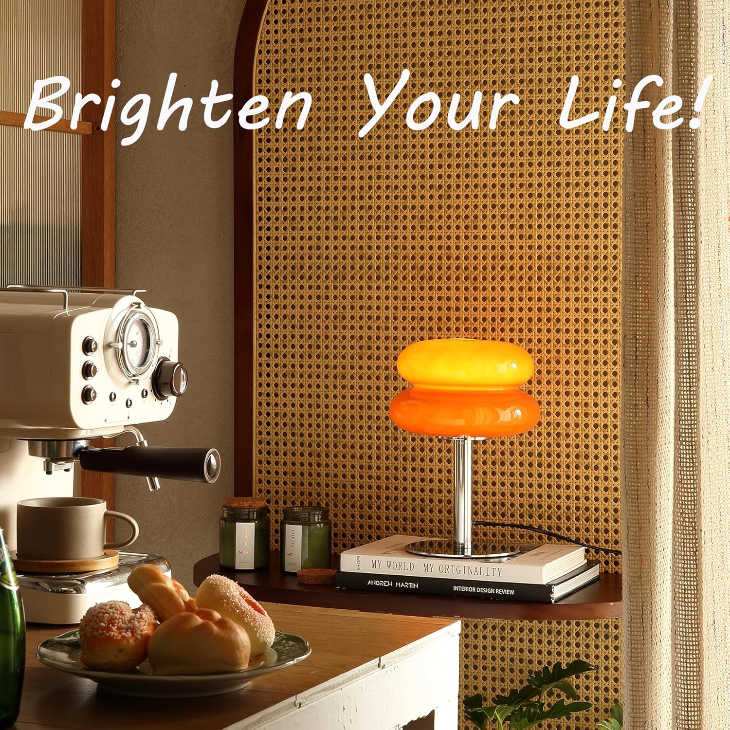 Glivpny Mushroom Lamp for Bedroom,Mid Century Modern Lamp for Nightstand, Dimmable Retro Egg Tart Bedside Small Lamps,Unique Home Mushroom Decor Aesthetic Cute Table Lamps for Living Room (Orange)