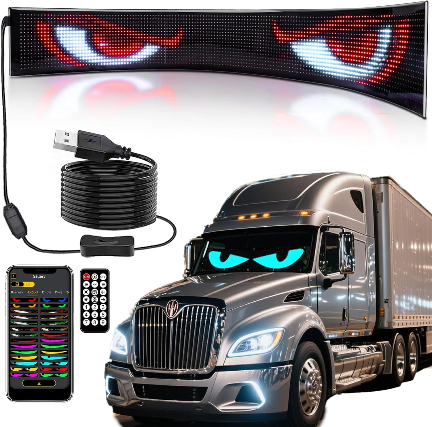 LED Eyes for Truck Windshield, 2PCS 23.6inx4.7in Devil Eyes Light for Windshield, Devil Eyes Light for Car, Truck, SUVs, Gift for Men
