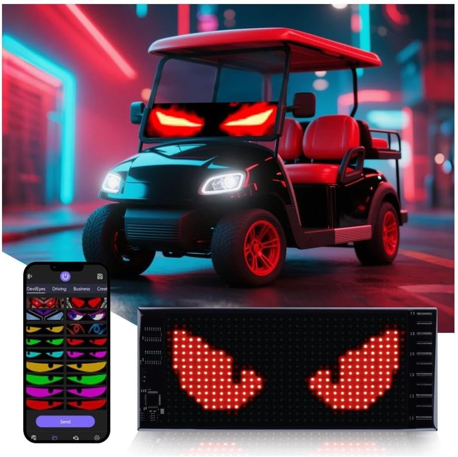 XAXVSTS Multifunctional Bright 2PCS Devil Eyes Cars SUVs & Trucks Windshield - 19in x 5in [ 2025 Tech Two Screen Synchronization Chips ] Flexible Programmable LED Eyes for Car