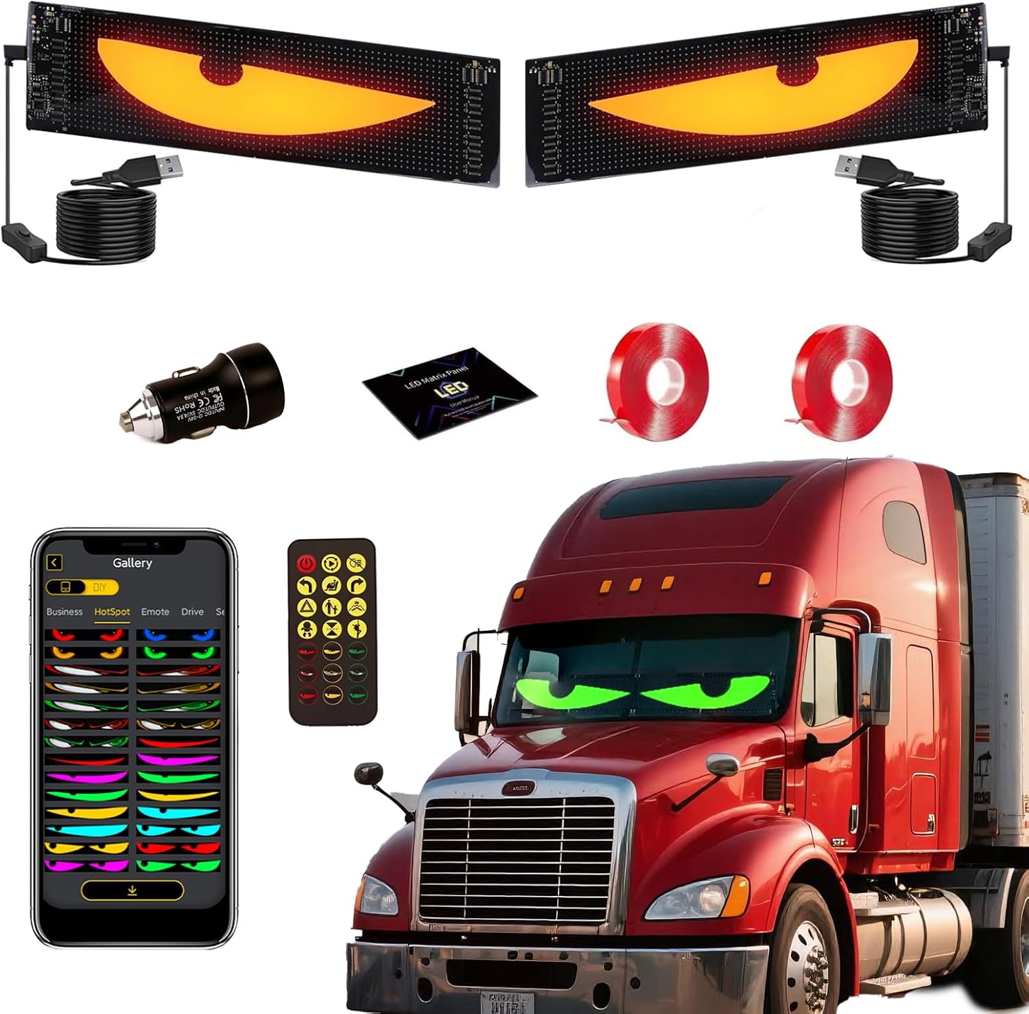 LED Eyes for Truck Windshield, 2PCS 23.6inx4.7in Devil Eyes Light for Windshield, Devil Eyes Light for Car, Truck, SUVs, Gift for Men