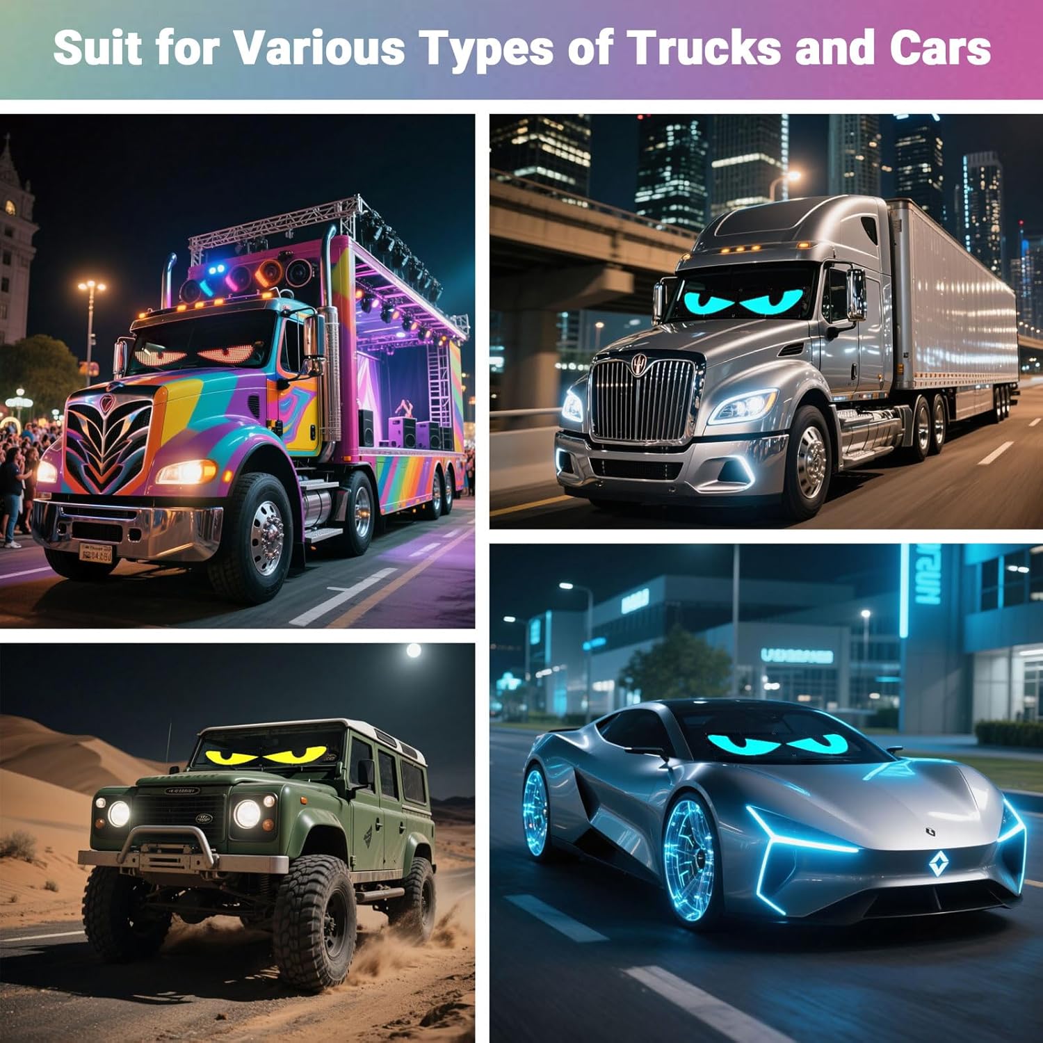 LED Eyes for Truck Windshield, 2PCS 23.6inx4.7in Devil Eyes Light for Windshield, Devil Eyes Light for Car, Truck, SUVs, Gift for Men