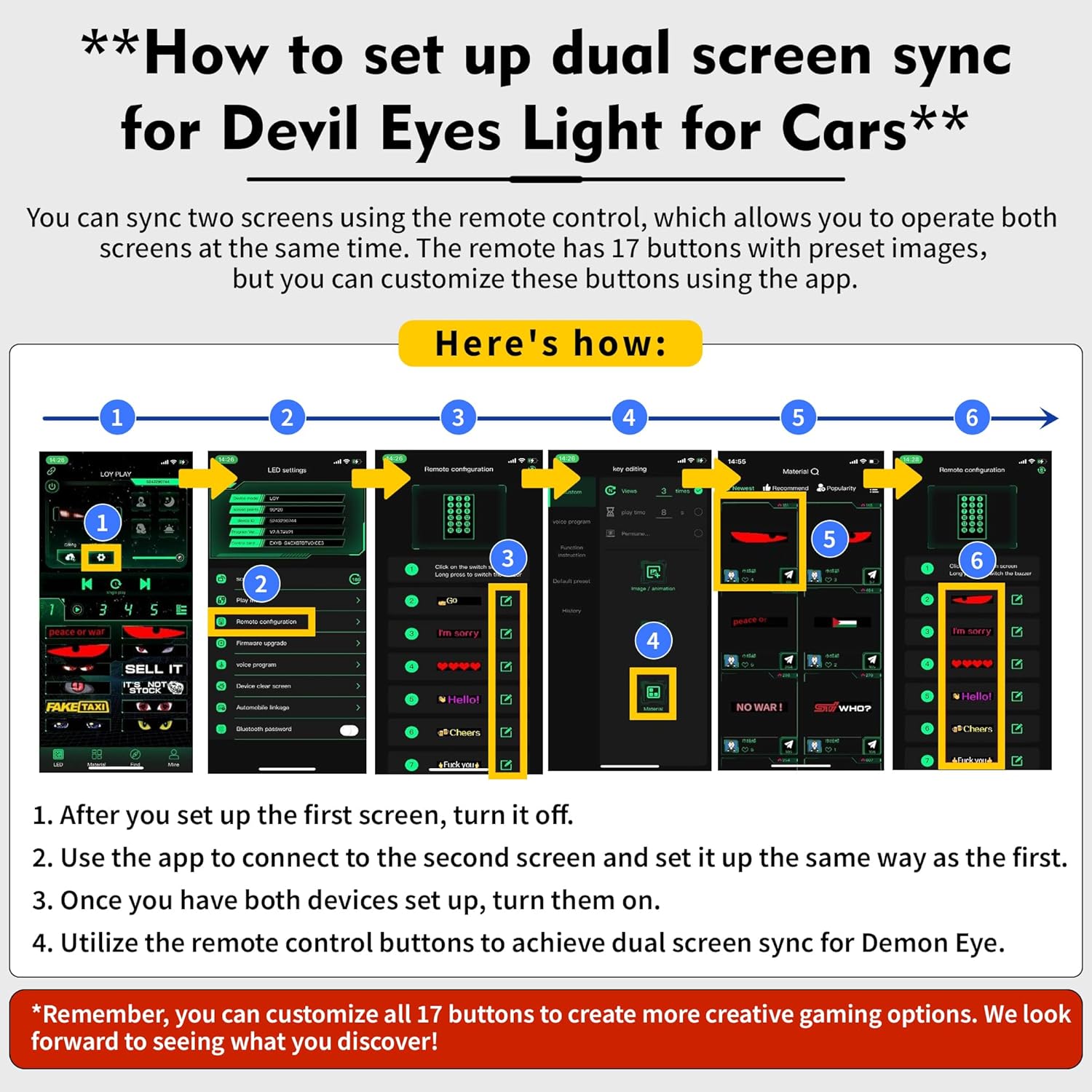 CRILEAL Devil's Eye 2-Pack: 19.3x4.3 Dual LED Eyes – Perfect Sync Windshield Display for Cars, SUVs & Trucks | Programmable USB Matrix, App/Remote Control, Custom Car Sign