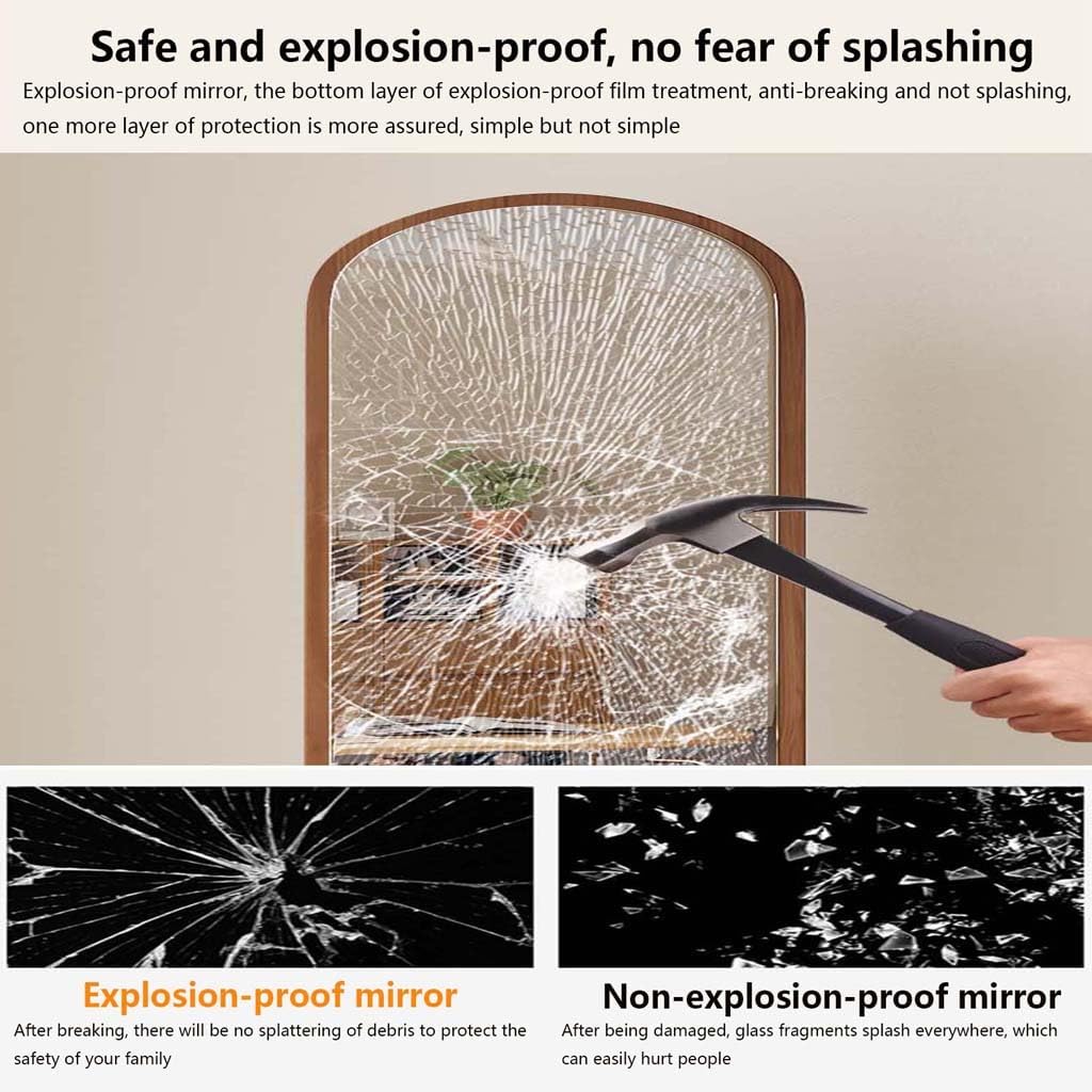 360° Rotating Wood Full Length Mirror, Wood Floor Mirror and Storage Shelf & Bookshelf, Long Mirrors for Bedroom, Living Room, Entryway