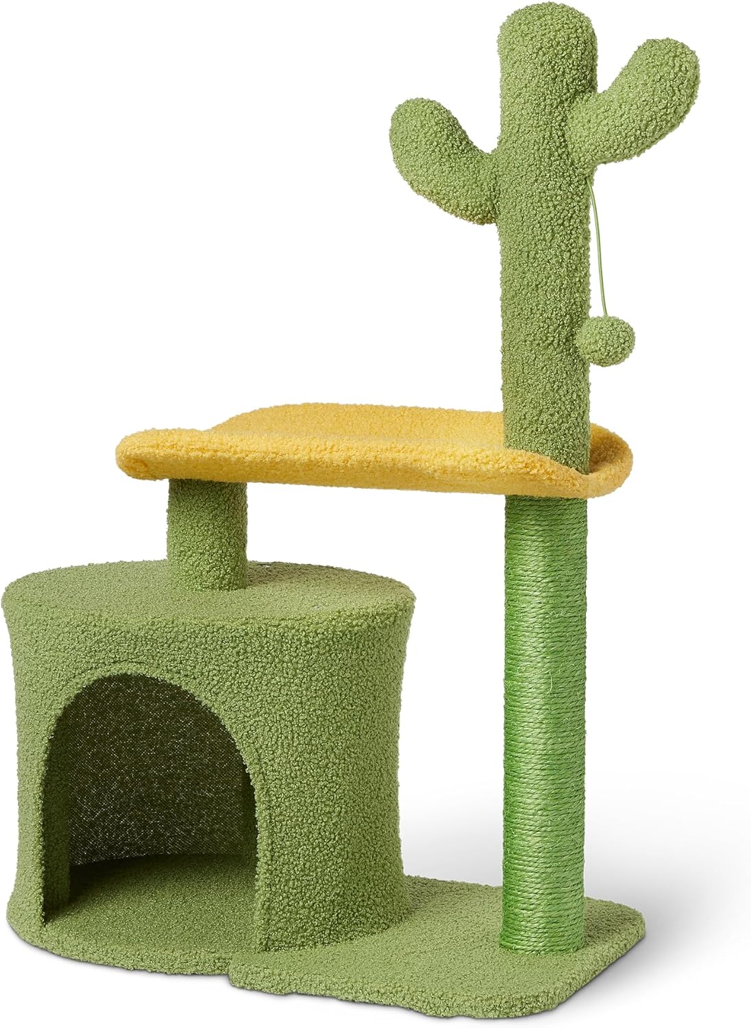 Amazon Basics Cat Scratcher - Indoor Cactus Single Cat & Kittens Scratching Post with Dangling Ball, Medium (25.6H) - Green