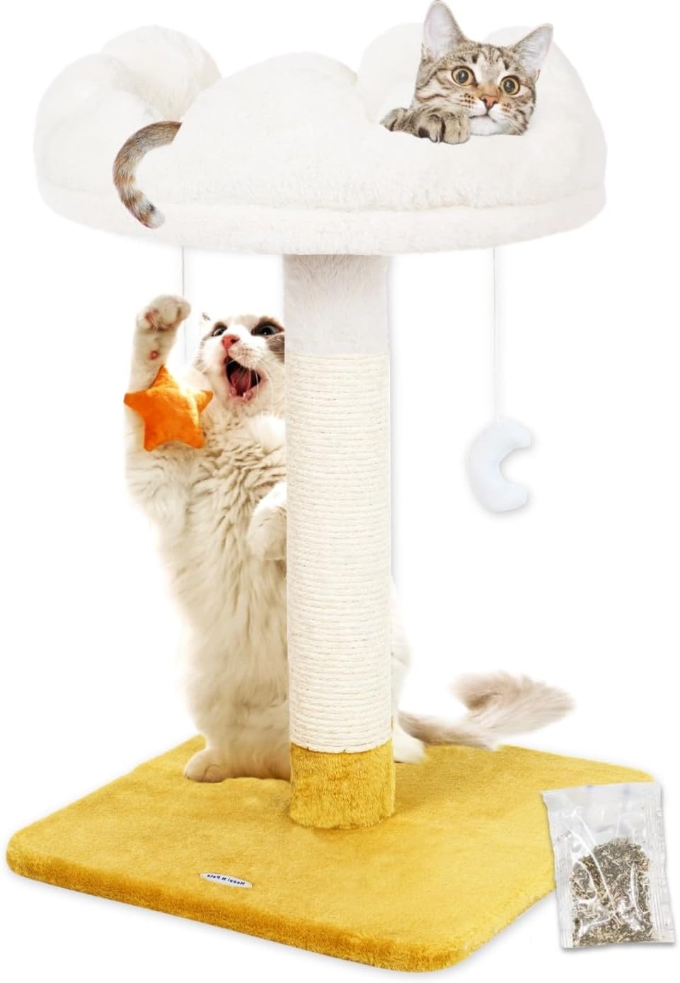 Happi N Pets New Cloud Cat Tree Tower, Cat Scratching Post with Bed, Small Cat Tree, Compact Cat Tower with Scratching Pad & Cloud Soft Perch & Cute Toys, Extra Toy, Bounus Catnip