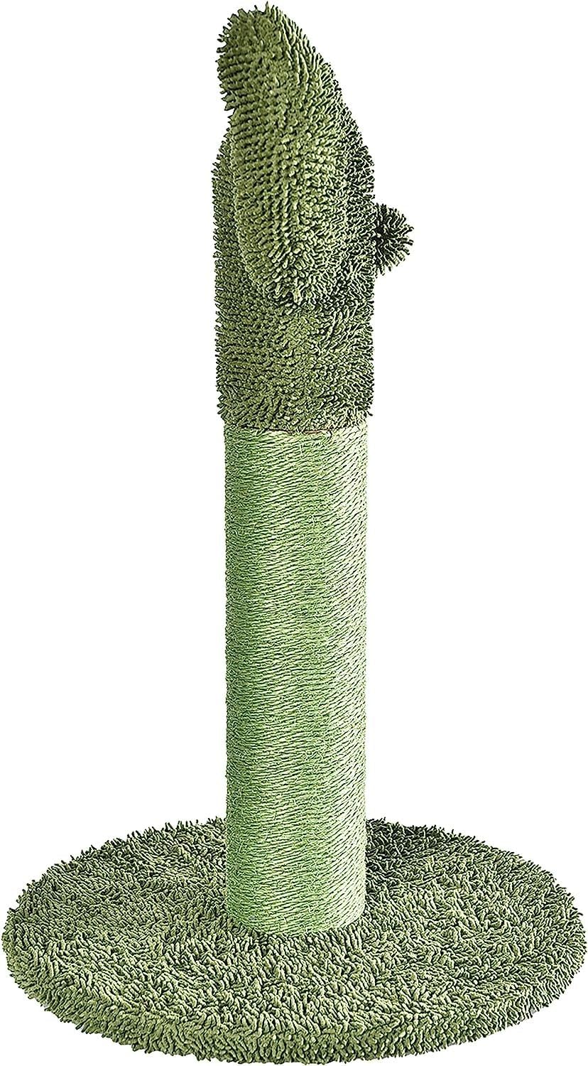 Amazon Basics Cat Scratcher - Indoor Cactus Single Cat & Kittens Scratching Post with Dangling Ball, Medium (25.6H) - Green