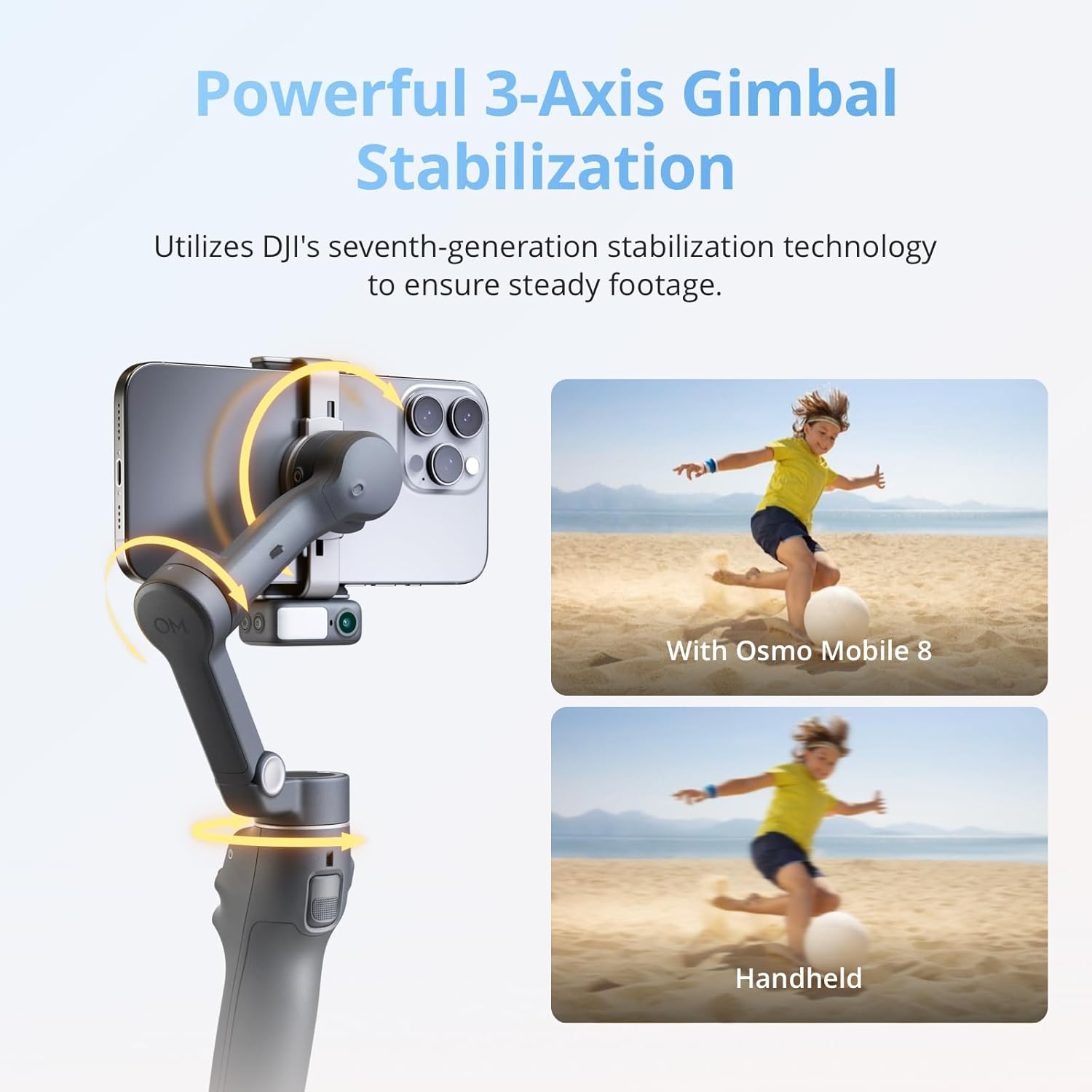 DJI Osmo Mobile 8 Gimbal Stabilizer for Phone, Native Tracking with Apple DockKit, 360° Pan Rotation, Built-in Extension Rod & Tripod, 10h Battery, Extension Rod, Foldable 3-Axis Stabilization