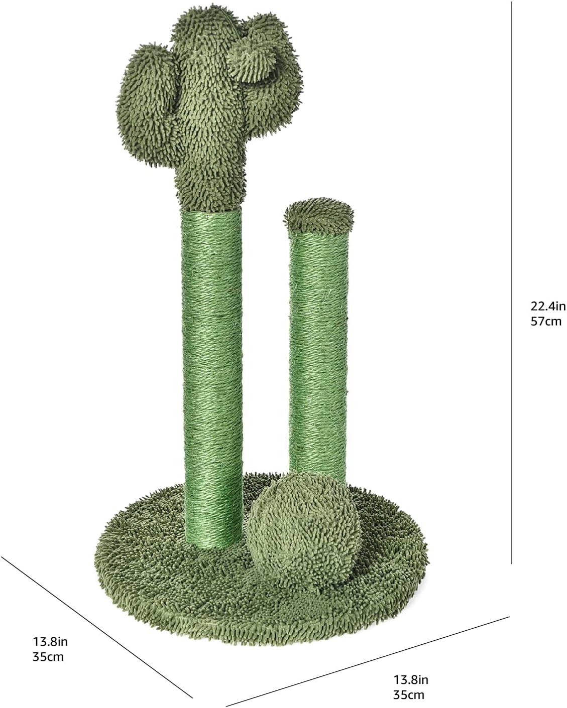 Amazon Basics Cat Scratcher - Indoor Cactus Single Cat & Kittens Scratching Post with Dangling Ball, Medium (25.6H) - Green