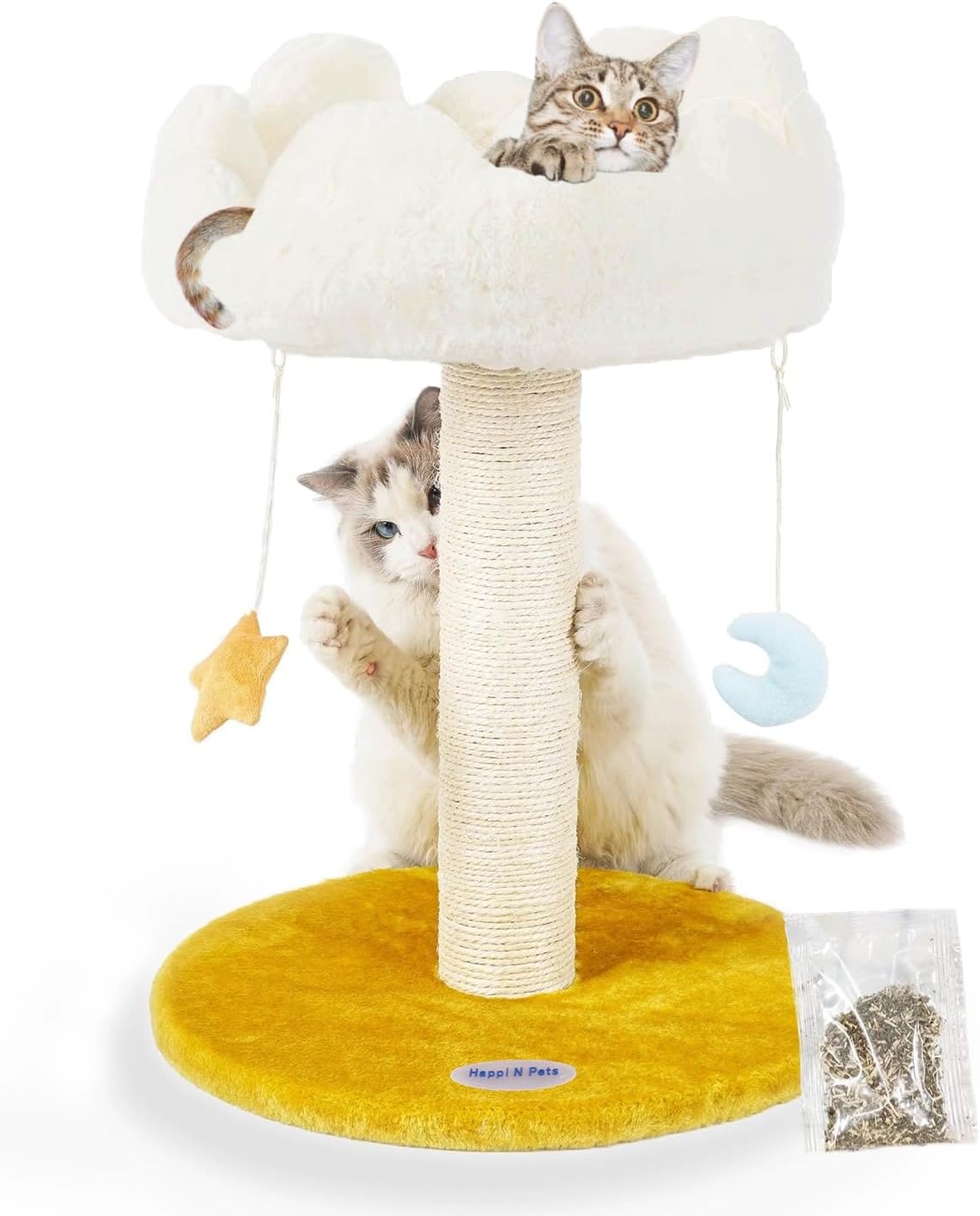 Happi N Pets New Cloud Cat Tree Tower, Cat Scratching Post with Bed, Small Cat Tree, Compact Cat Tower with Scratching Pad & Cloud Soft Perch & Cute Toys, Extra Toy, Bounus Catnip