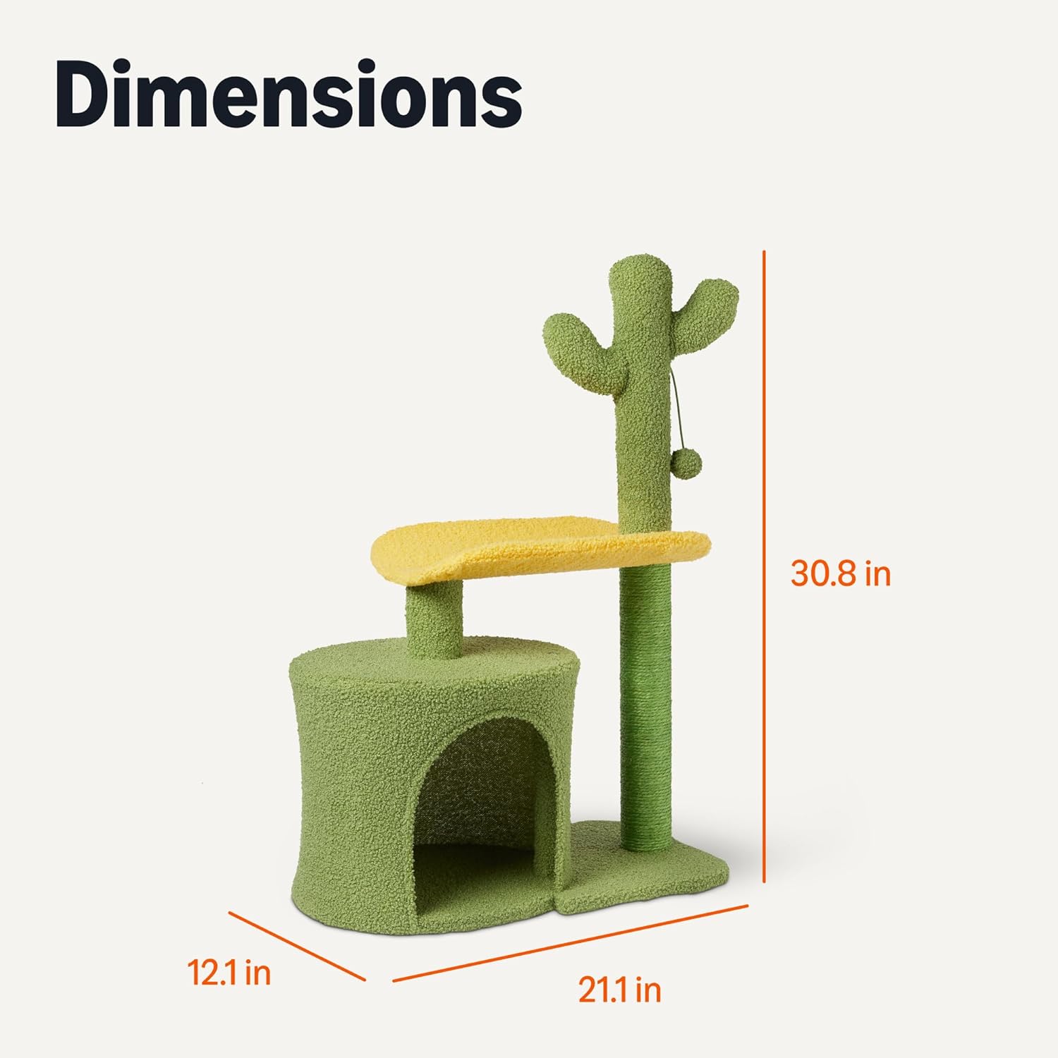 Amazon Basics Cat Scratcher - Indoor Cactus Single Cat & Kittens Scratching Post with Dangling Ball, Medium (25.6H) - Green