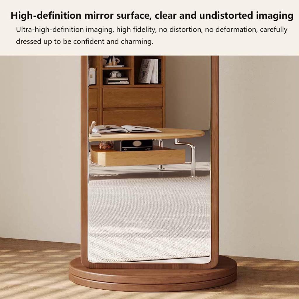 360° Rotating Wood Full Length Mirror, Wood Floor Mirror and Storage Shelf & Bookshelf, Long Mirrors for Bedroom, Living Room, Entryway