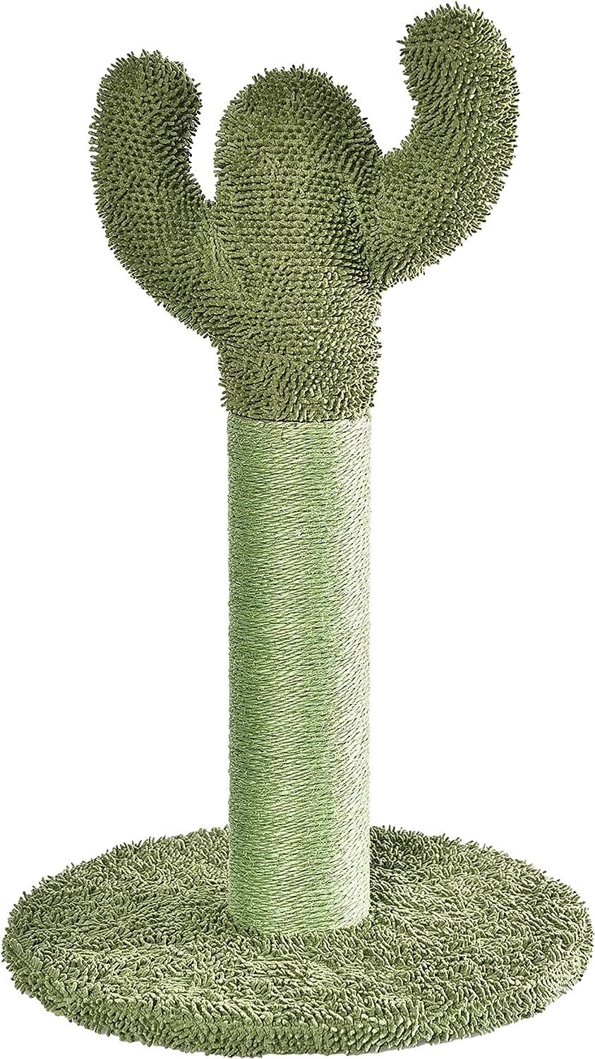 Amazon Basics Cat Scratcher - Indoor Cactus Single Cat & Kittens Scratching Post with Dangling Ball, Medium (25.6H) - Green