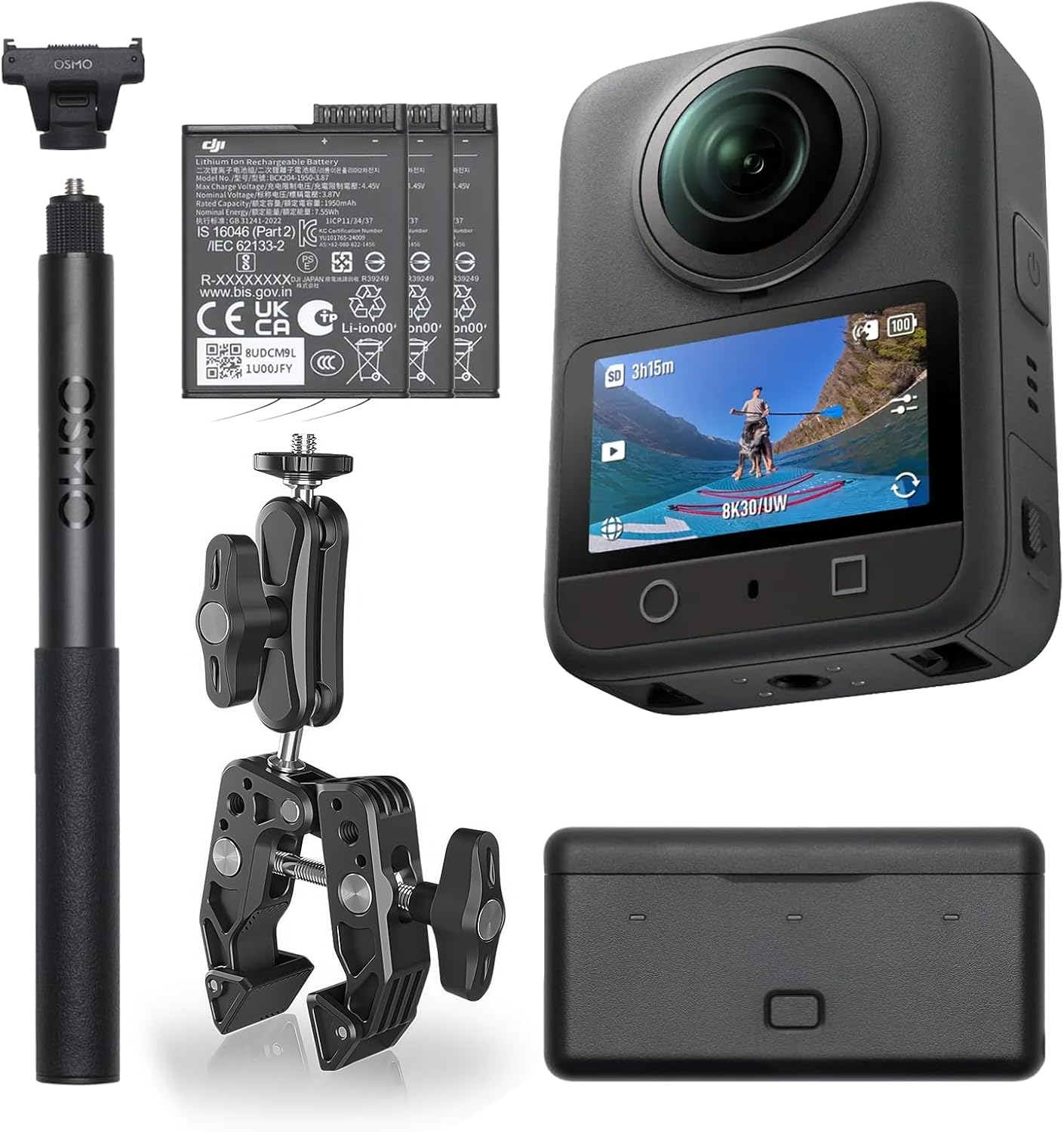 DJI Osmo 360 Camera Adventure Combo, Waterproof 8K 360° Action Camera with 1-Inch 360° Imaging, Extended Battery Life with 3 Batteries, Native 8K 360° Video, 105GB Built-in Storage, 360 Action Camera