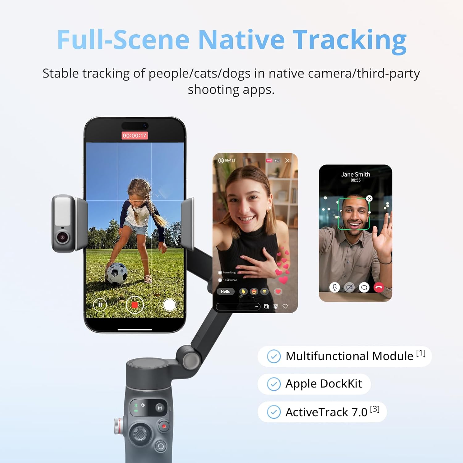 DJI Osmo Mobile 8 Gimbal Stabilizer for Phone, Native Tracking with Apple DockKit, 360° Pan Rotation, Built-in Extension Rod & Tripod, 10h Battery, Extension Rod, Foldable 3-Axis Stabilization