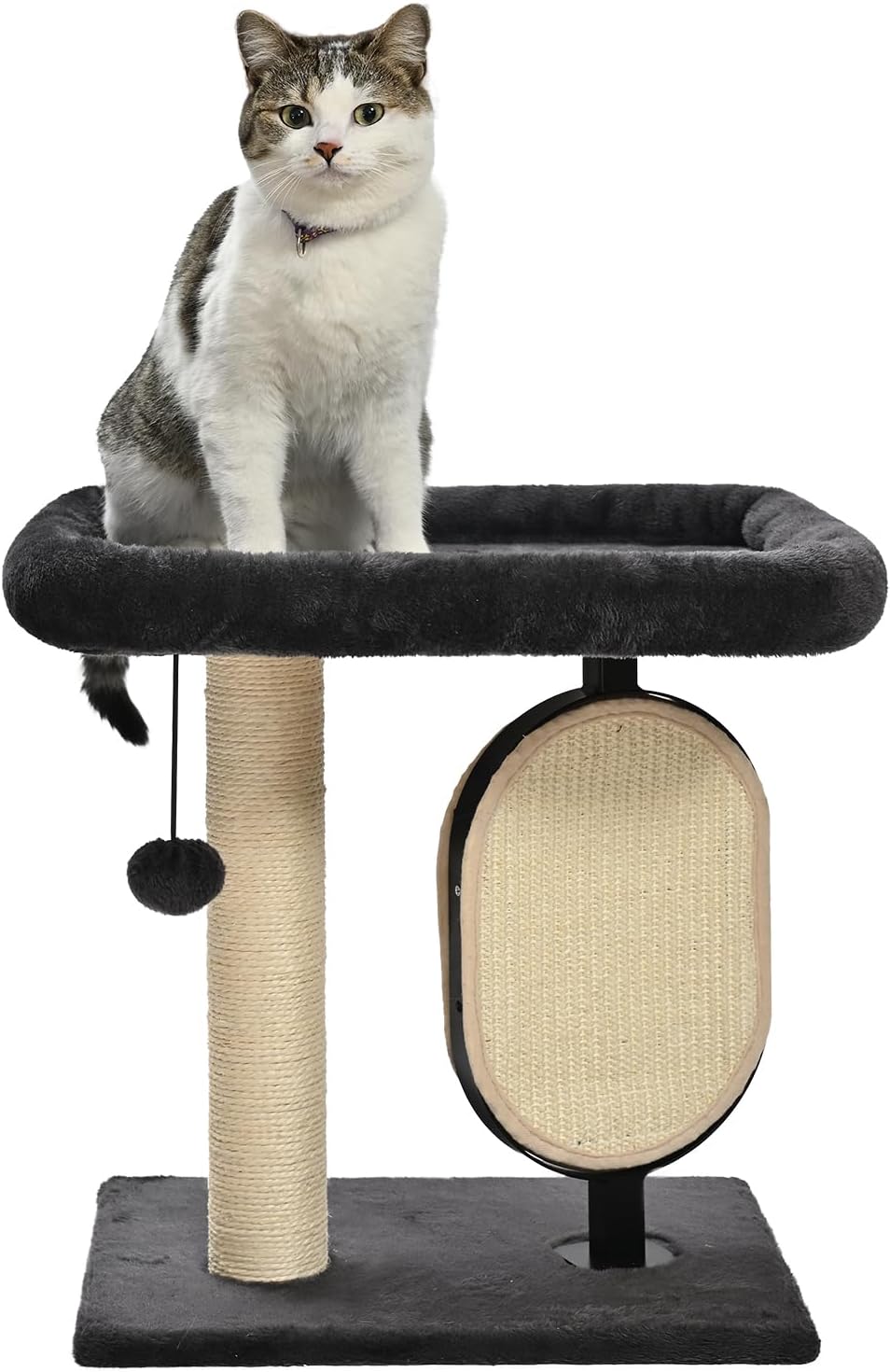 Amazon Basics Cat Condo Tower with Hammock Bed and Scratching Post,Easy to Assemble,Plush Hammock,Interactive Hanging Ball,Durable Sisal Scratch Posts for Indoor Cats, 15.8 x 15.8 x 19.7 Inches, Beige