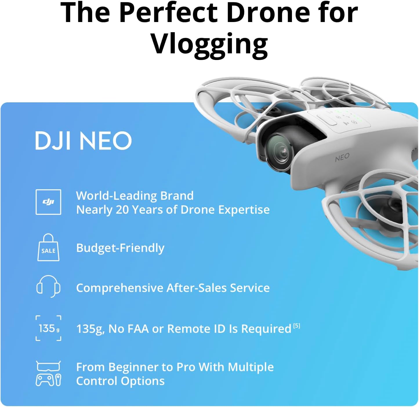 DJI Neo Two-Battery Combo, Mini Drone with 4K UHD Camera for Adults, 135g Follow Me Drone with Palm Takeoff, AI Subject Tracking, QuickShots, Stabilized Video, Propeller Guard (Controller-Free)