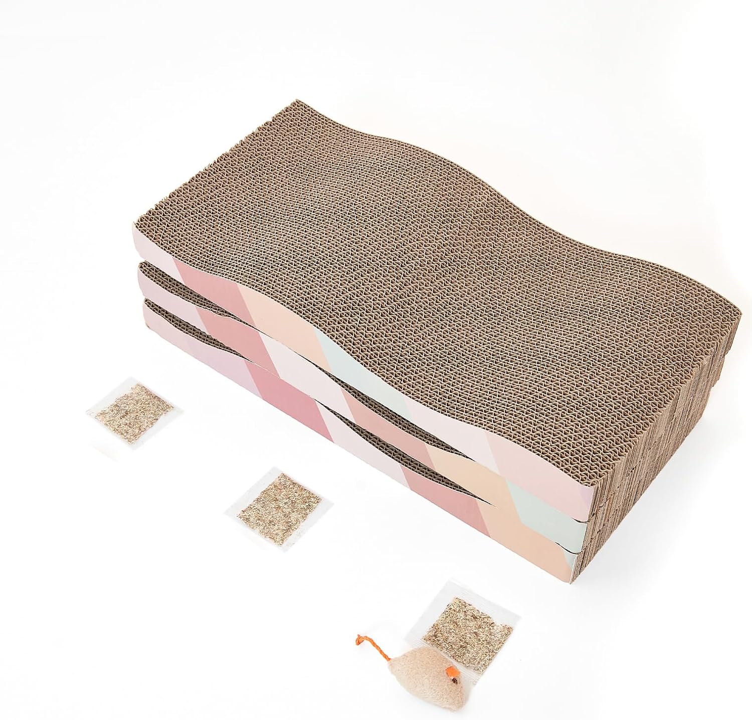 SIDAZON Cat Scratching Board cat Scratcher Cat Scratch Pad Cardboard cat scratchers for Indoor Cats Reversible Large Wide Corrugated with Catnip(2pcs)