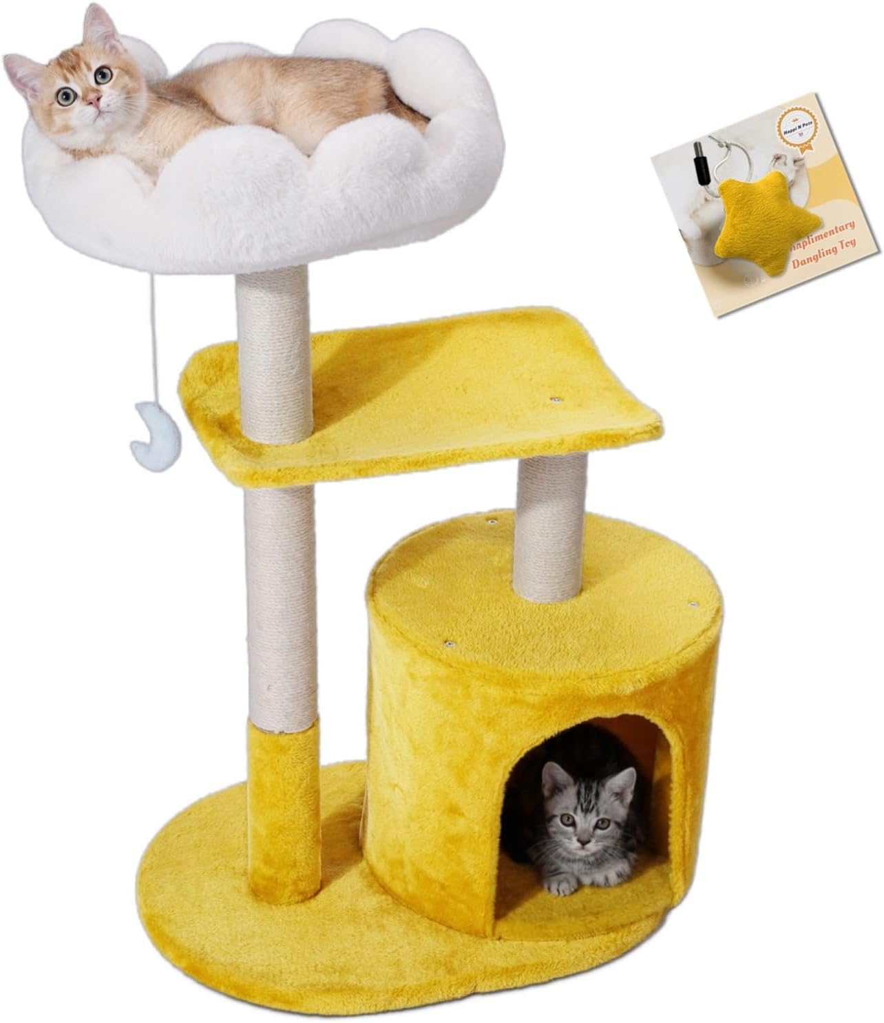 Happi N Pets New Cloud Cat Tree Tower, Cat Scratching Post with Bed, Small Cat Tree, Compact Cat Tower with Scratching Pad & Cloud Soft Perch & Cute Toys, Extra Toy, Bounus Catnip
