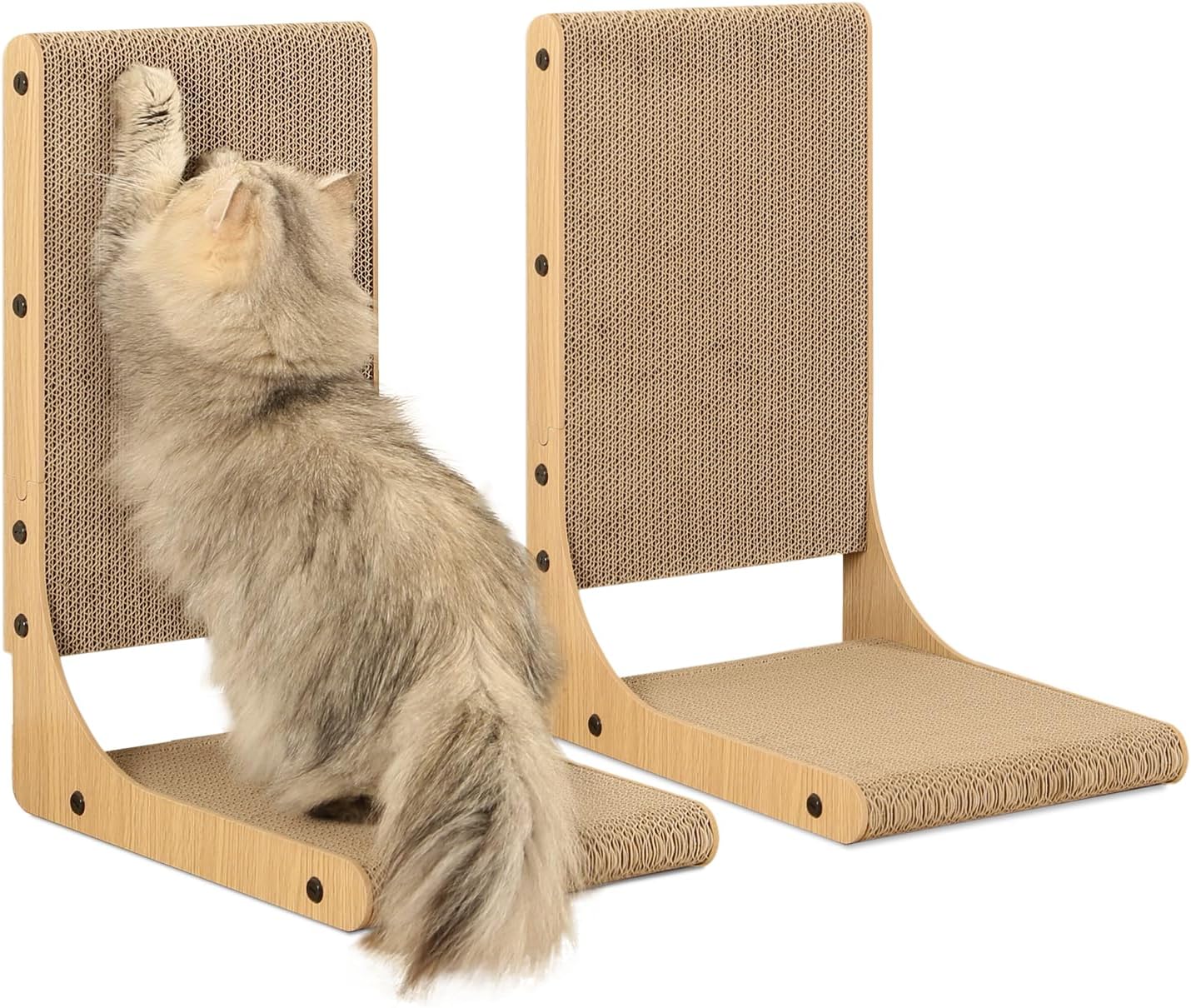 Zakkart 2-Pack Cat Scratching Board, 25.6'' Tall Cardboard L Shape Vertical Cat Scratchers for Indoor Cats, Cat Scratching Post for Wall and Couch, Large