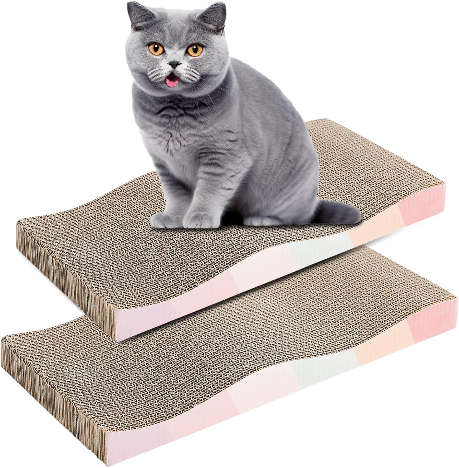 SIDAZON Cat Scratching Board cat Scratcher Cat Scratch Pad Cardboard cat scratchers for Indoor Cats Reversible Large Wide Corrugated with Catnip(2pcs)