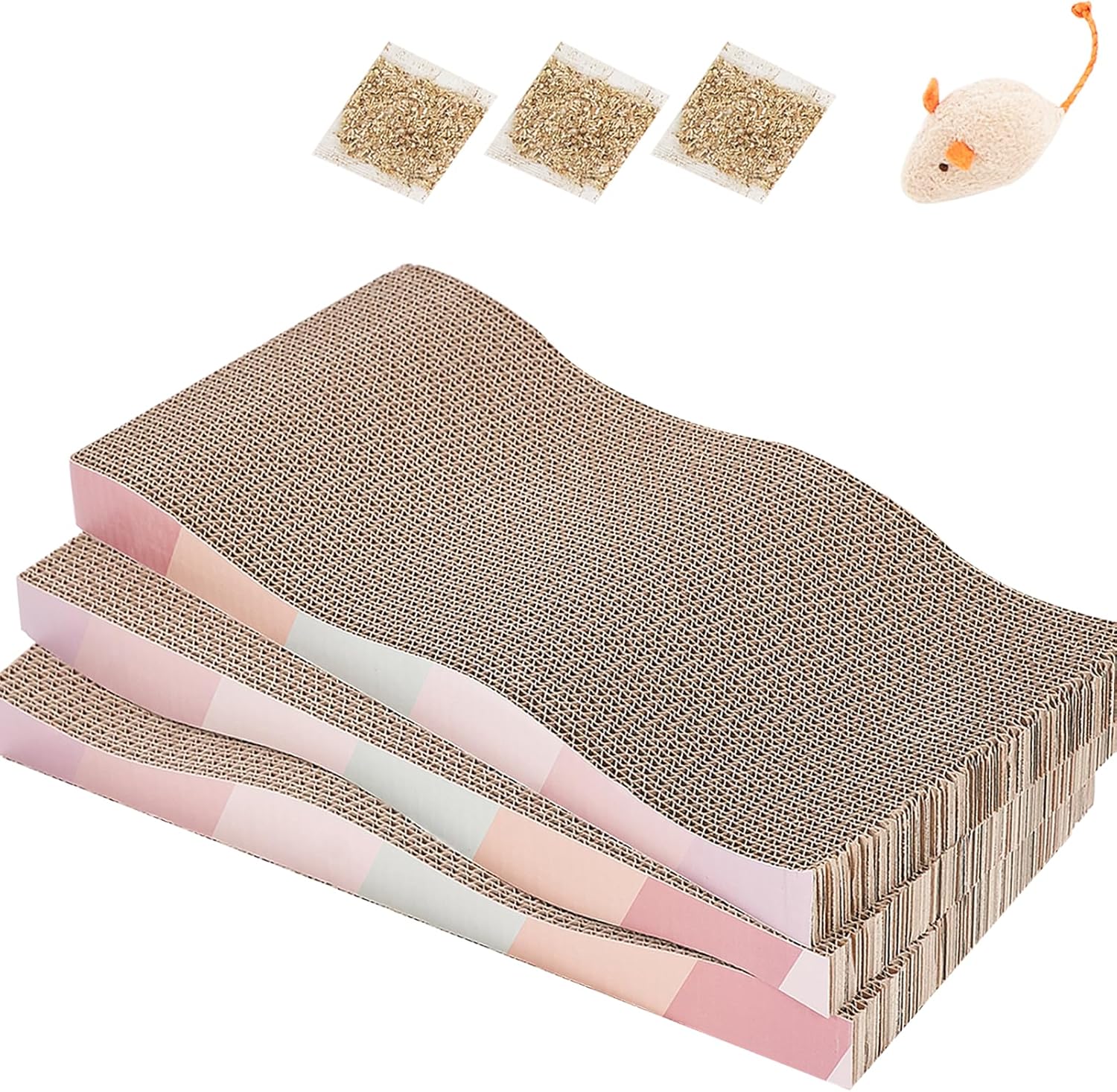 SIDAZON Cat Scratching Board cat Scratcher Cat Scratch Pad Cardboard cat scratchers for Indoor Cats Reversible Large Wide Corrugated with Catnip(2pcs)