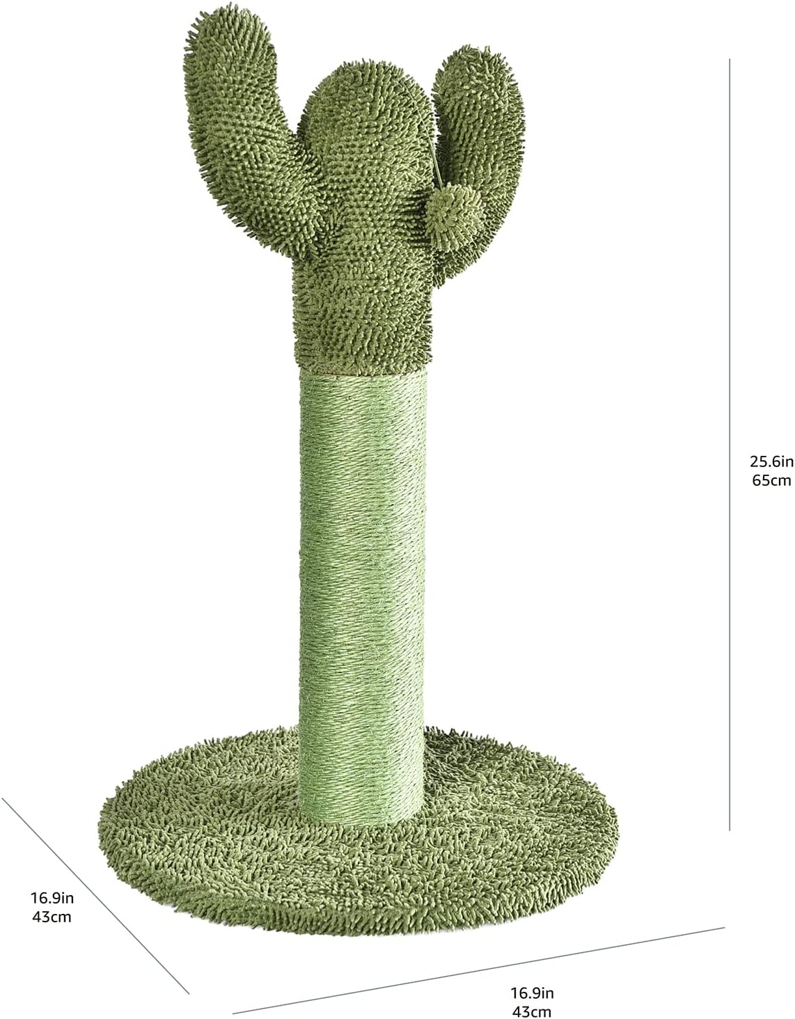 Amazon Basics Cat Scratcher - Indoor Cactus Single Cat & Kittens Scratching Post with Dangling Ball, Medium (25.6H) - Green