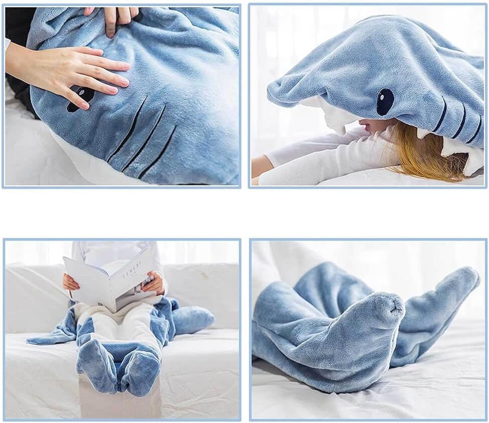 inkArts Shark Blanket Hoodie Onesie for Adult & Kid, Wearable Shark Sleeping Bag, Soft Cozy Onesie Costume