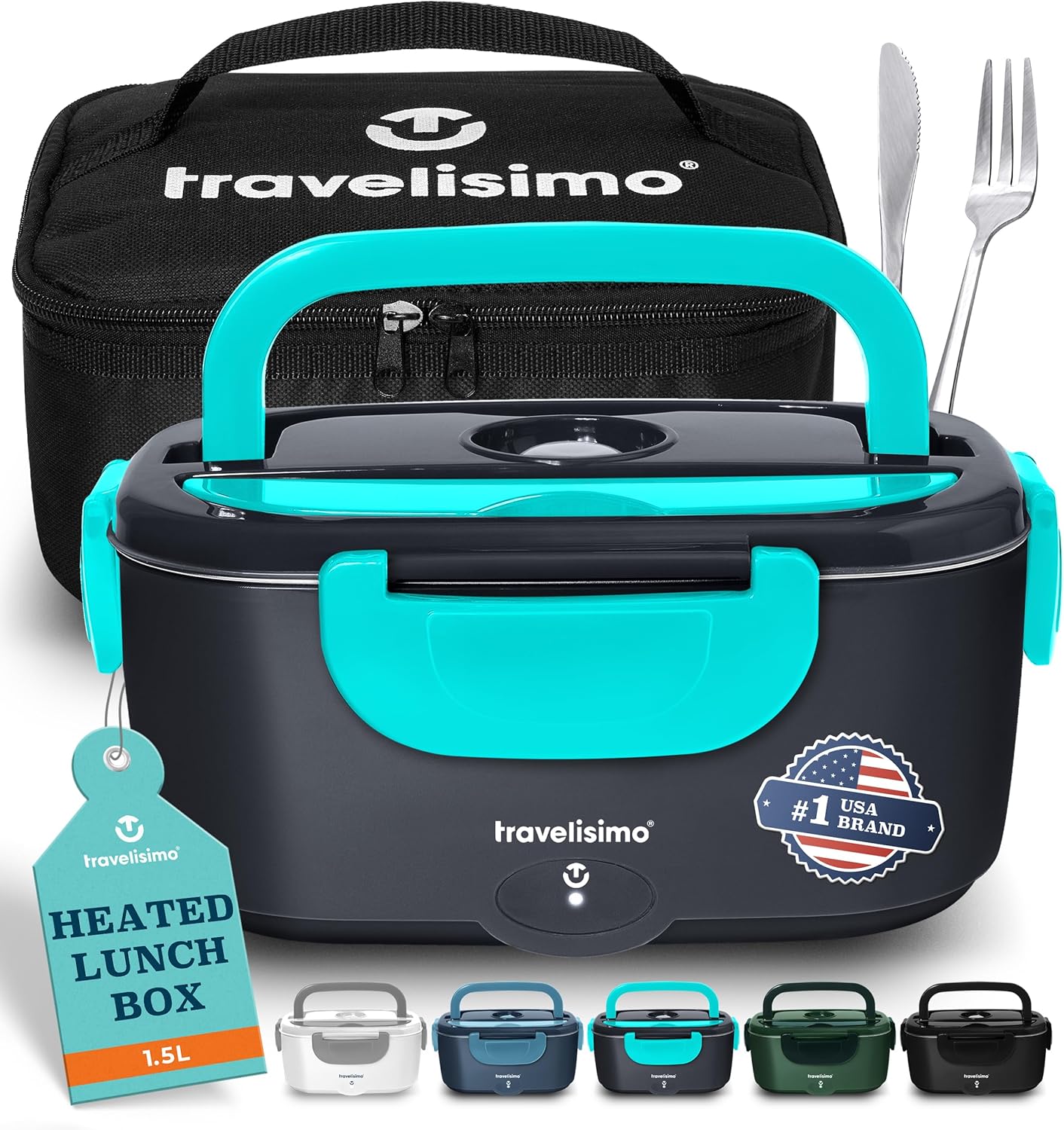 TRAVELISIMO Electric Lunch Box for Adults 80W Heated Lunch Box For Men 1.5L Stainless Steel Portable Food Warmer, 12/24/110V Electric Food Warmers for Travel & Work, Loncheras Para Hombres de Trabajo