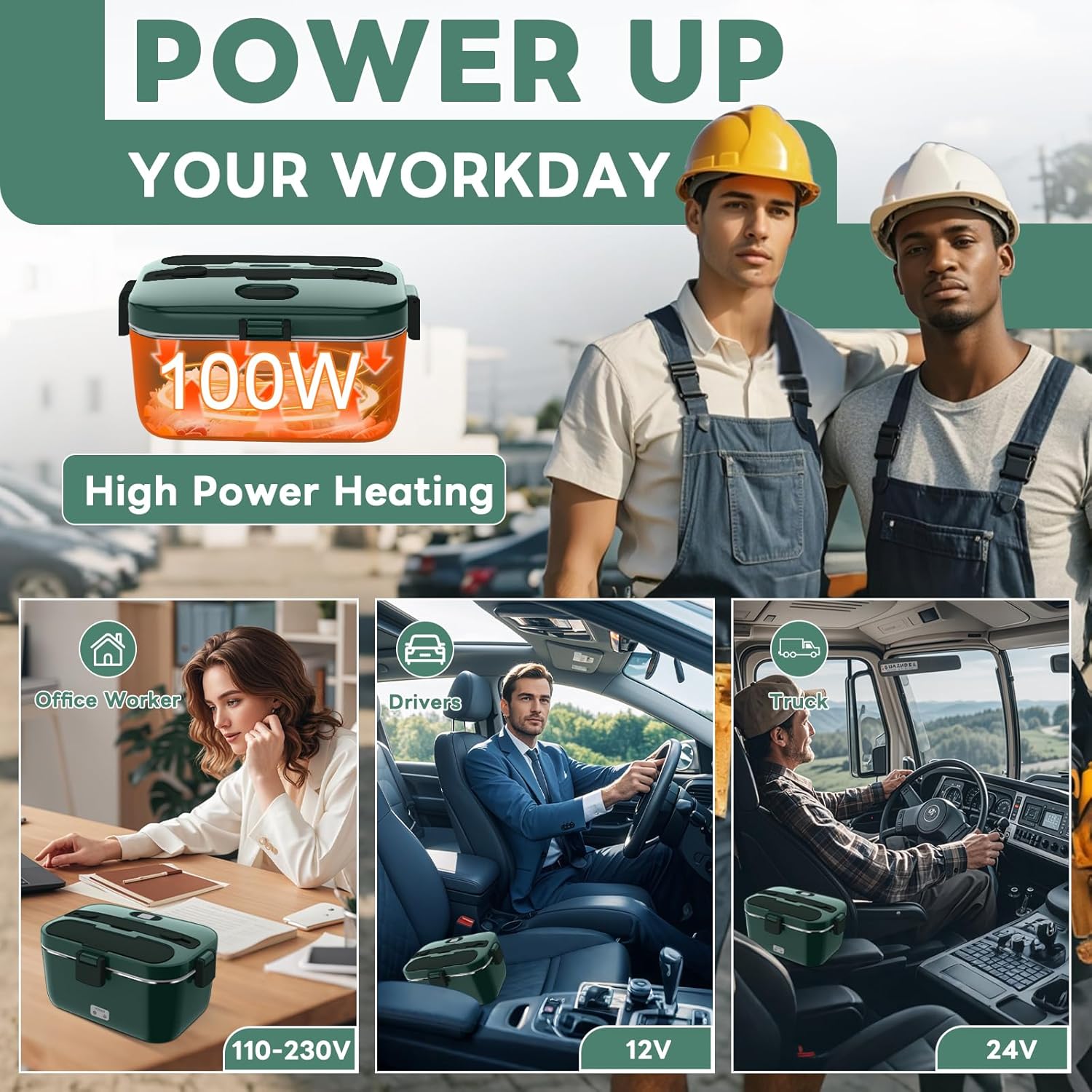 DUPASU Electric Lunch Box Food Warmer: 100W Heated Lunch Box for Adults, 1.8L Portable Fast Heating Lunchbox Food Heater for Car, Truck, Work, Travel, Lonchera Elctrica Porttil 12/24V/110-230V